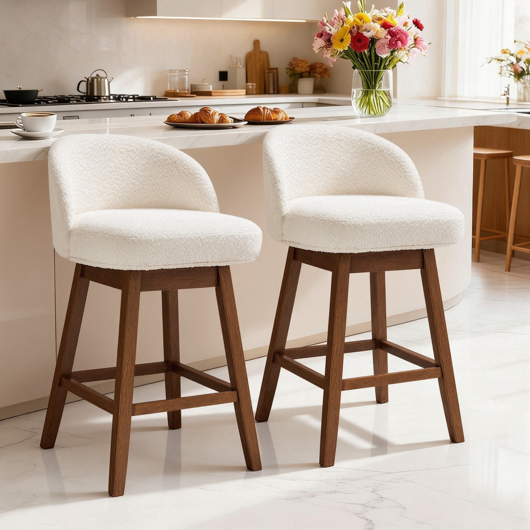 Modern Swivel Bar Stool #base-shape_Square Base #color_Monaco Cream