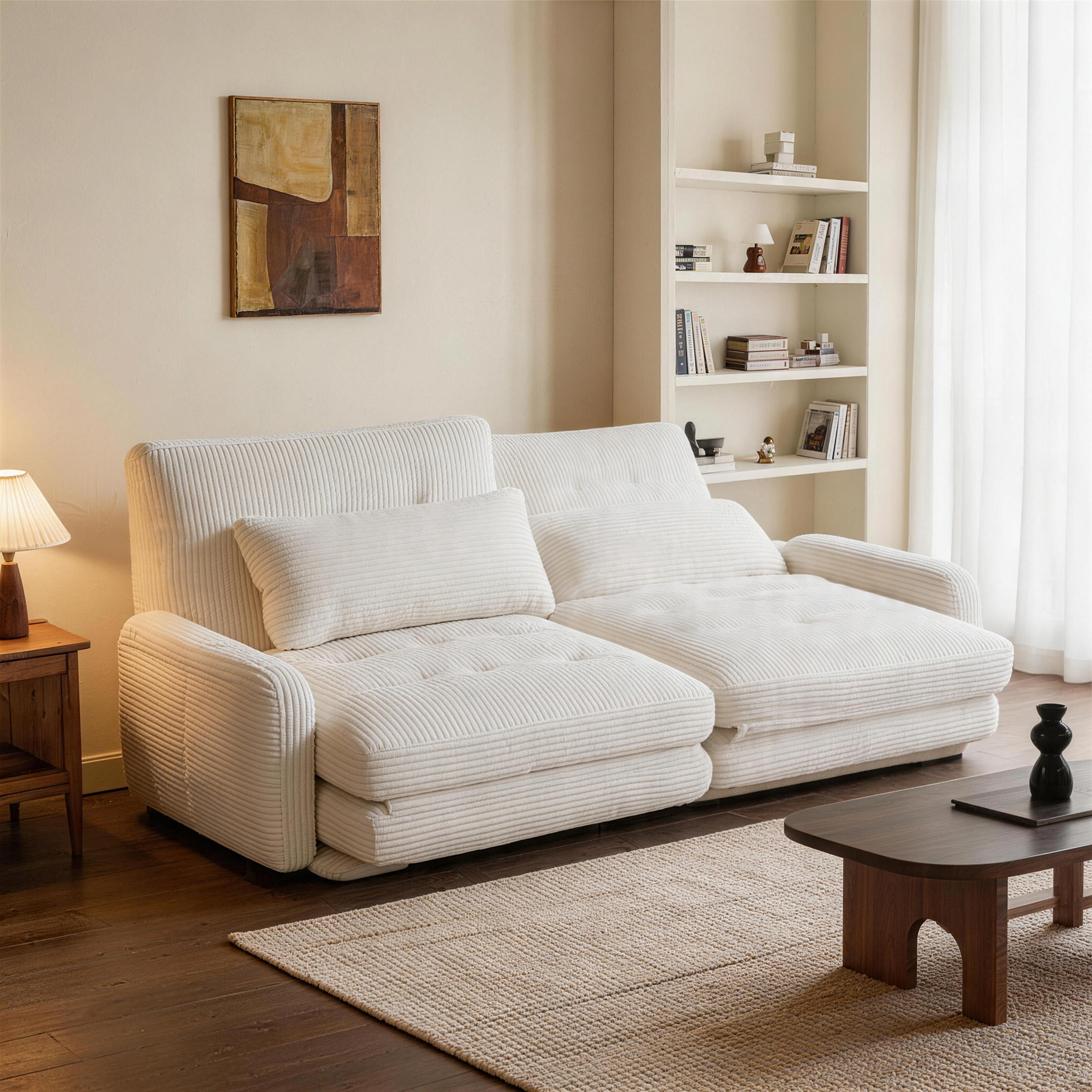 HomeMiYN Folding Sofa Bed in beige color #color_Beige