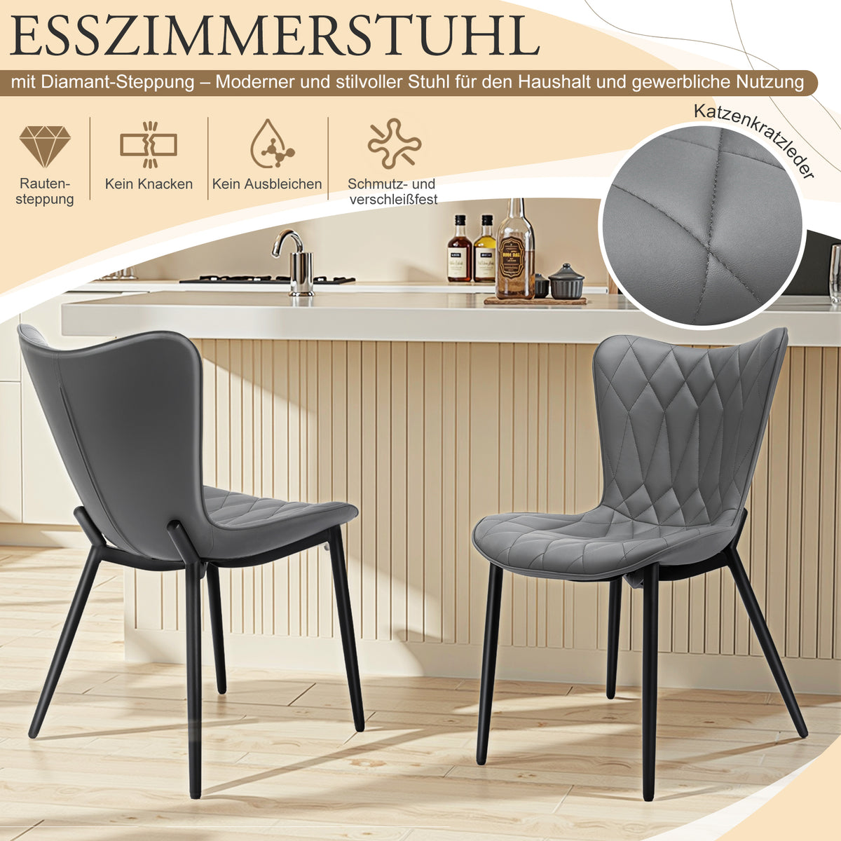 Barhocker Barstühle mit Lehne Verschleißfest Kratzfest Schwarz/Grau 2er Set (Schwarz)