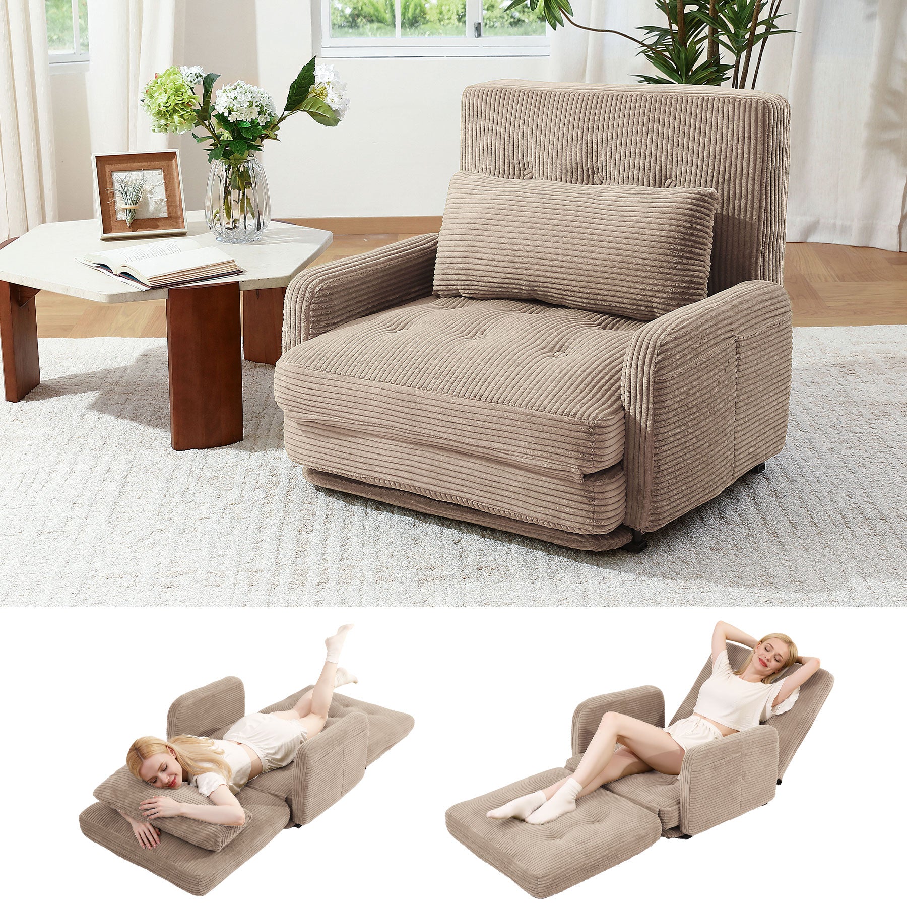 HomeMiYN Folding Sofa Bed in brown color #color_Brown