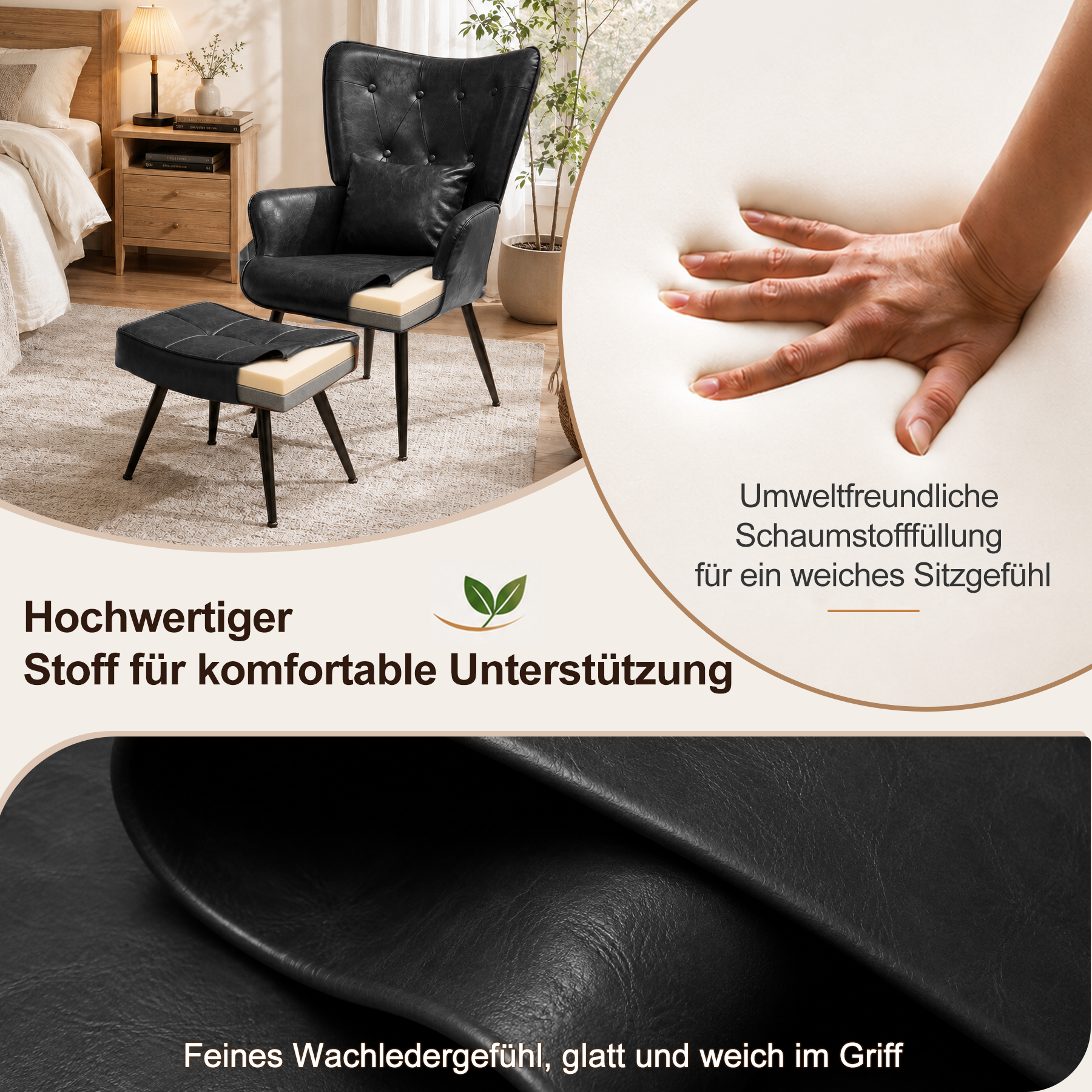 Sessel Ohrensessel mit Samtgeknöpfte Akzentarm-Loungesessel mit vergoldeten Metallbeinen und Lendenrückenlehne, Esszimmerstuhl mit Flügellehne für Wohnzimmer/Schlafzimmer/Büro