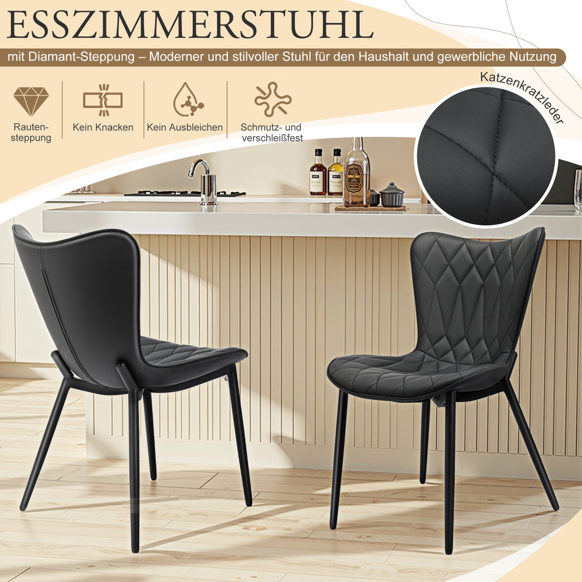 Barhocker Barstühle mit Lehne Verschleißfest Kratzfest Schwarz/Grau 2er Set (Schwarz)