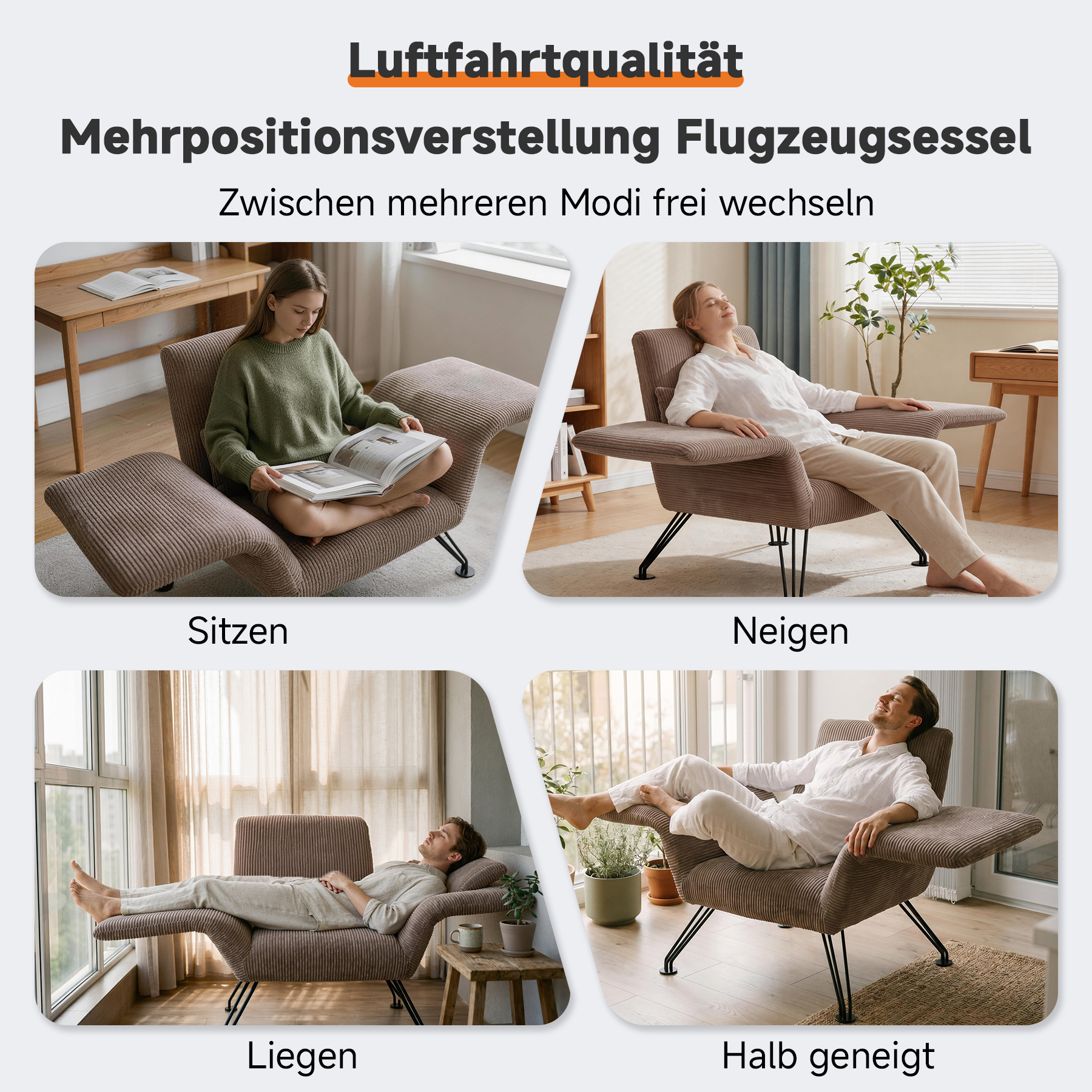 Moderner Loungesessel, Grau, Gestreifter Stoff, Metallbeine, Bequemer Relaxsessel mit Kissen,Geeignet für Wohnzimmer, Schlafzimmer und Balkon