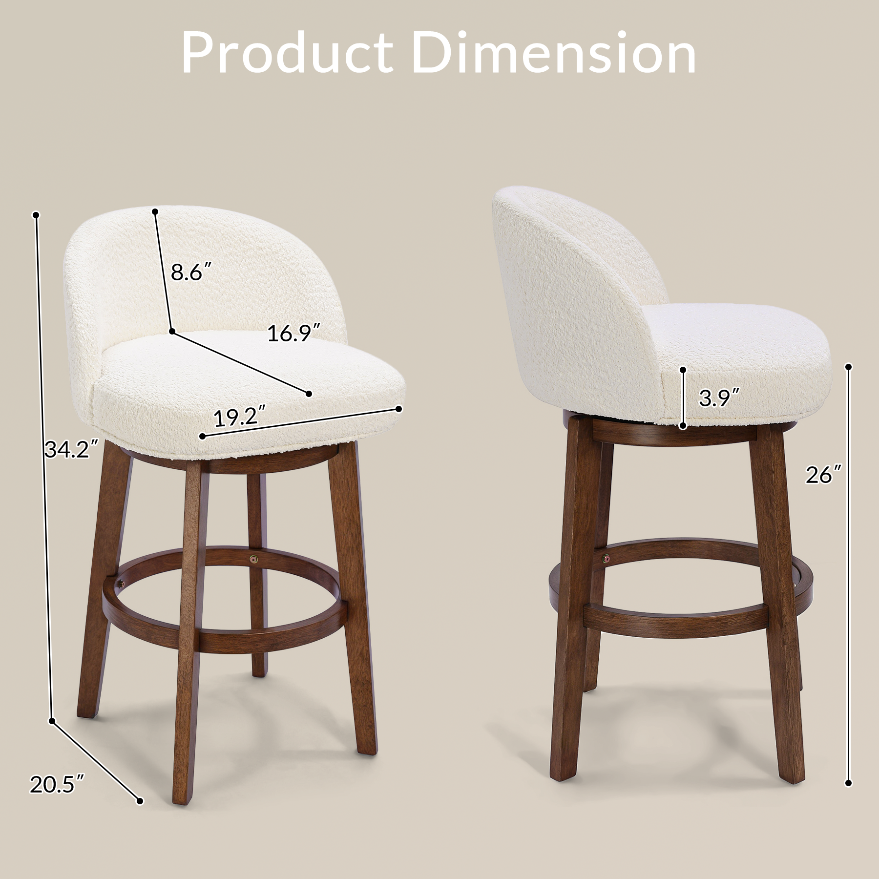 Modern Swivel Bar Stool #base-shape_Round Base #color_Monaco Cream