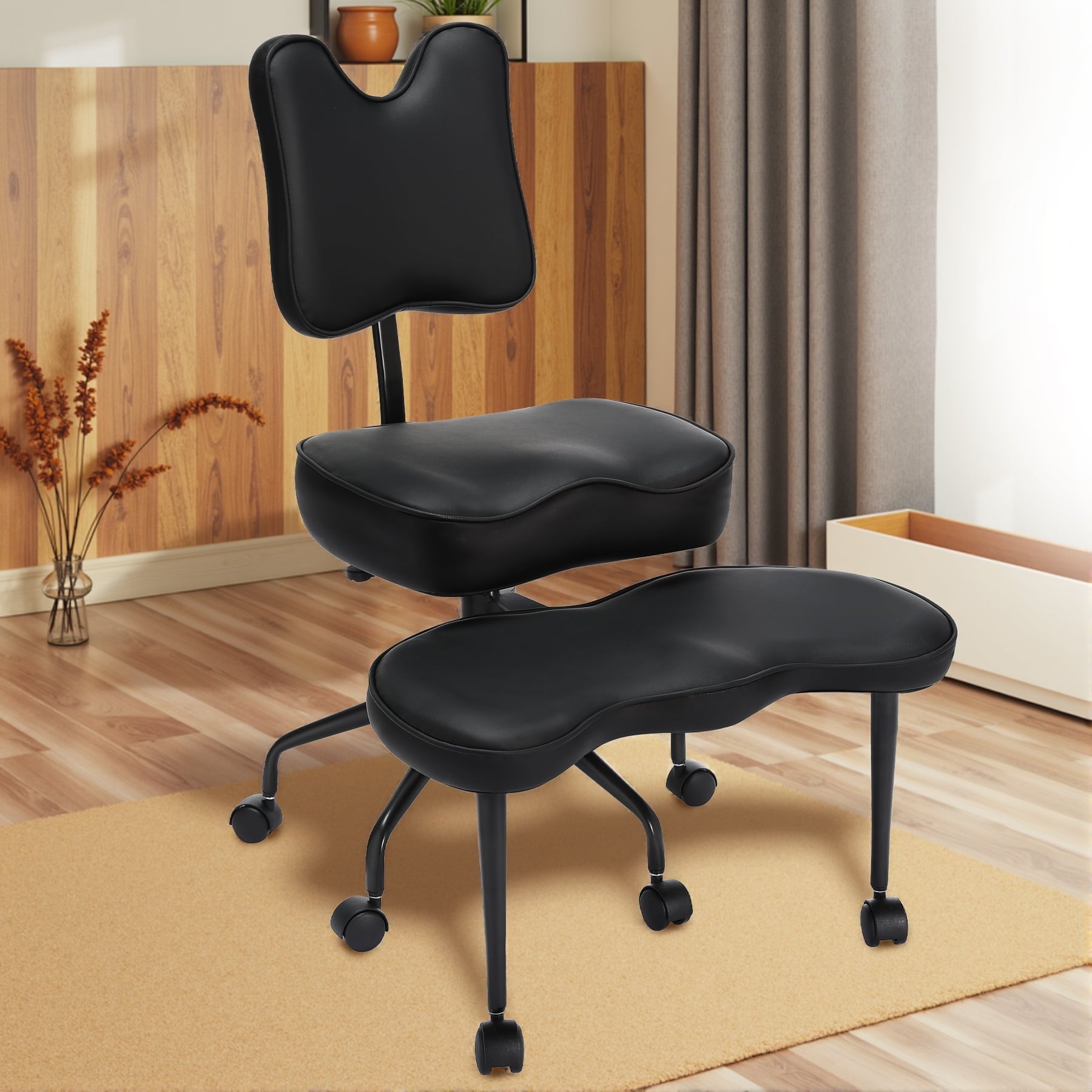 Cross Legged Office Chair with Wheels#color_Black