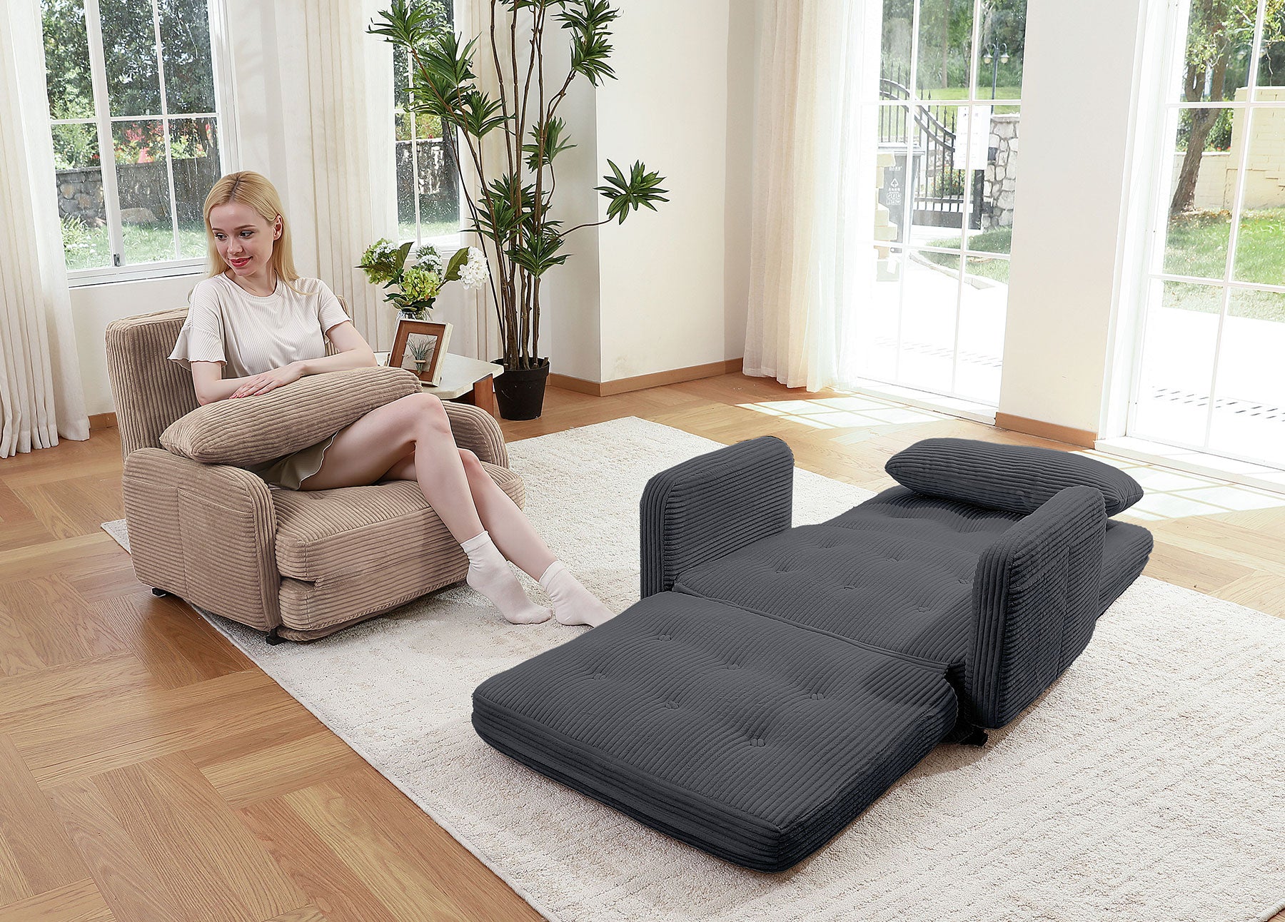 HomeMiYN Folding Sofa Bed in brown color #color_Brown