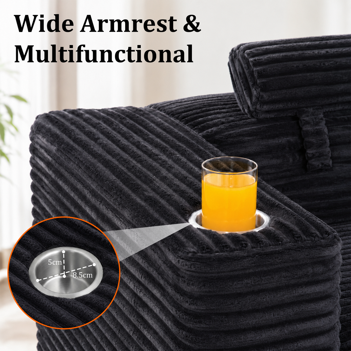 HomeMiYN 265cm 3-Seater L-Shaped Corner Sofa with Chaiselounge, No Assembly Required