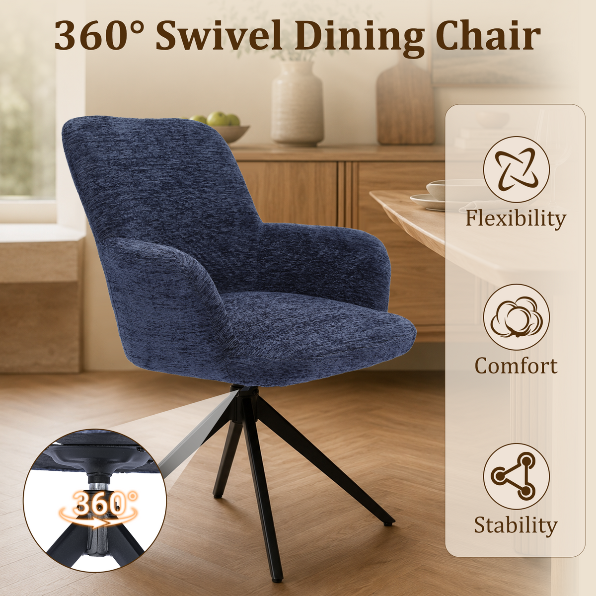 HomeMiYN Set of 2 360° Rotatable Dining Chairs with Armrests