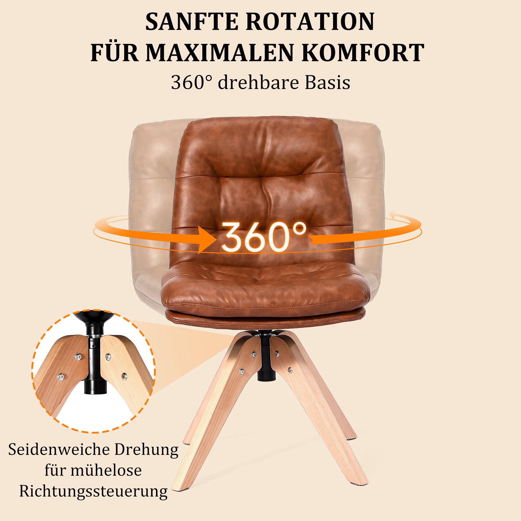 Esszimmerstühle Drehbar mit Armlehne 360° Polsterstuhl Leinen | Modern Drehstuhl Küchenstuhl mit Rückenlehne für Esszimmer, Wohnzimmer