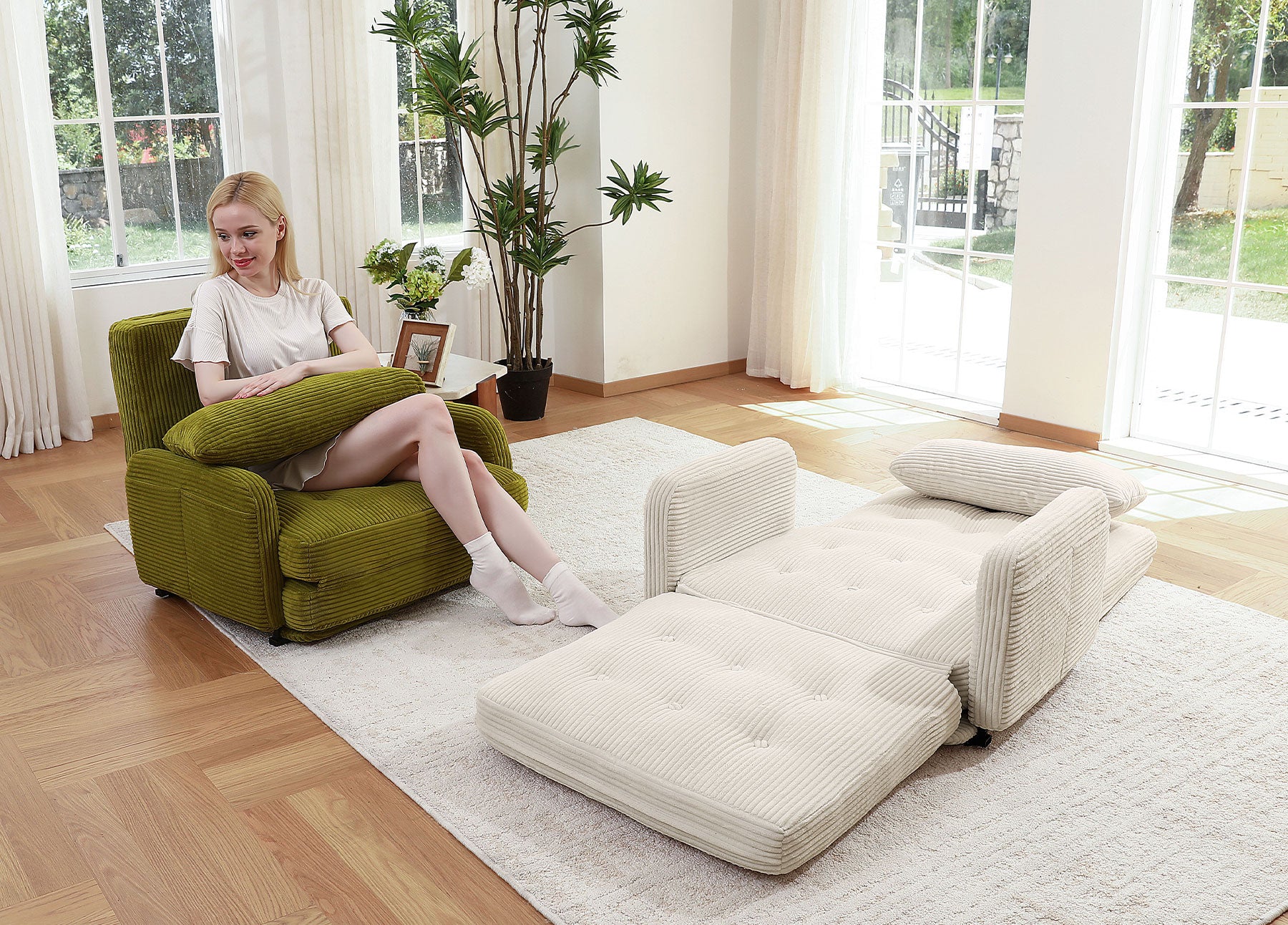 HomeMiYN Folding Sofa Bed, With 5-Position Adjustable Back Support