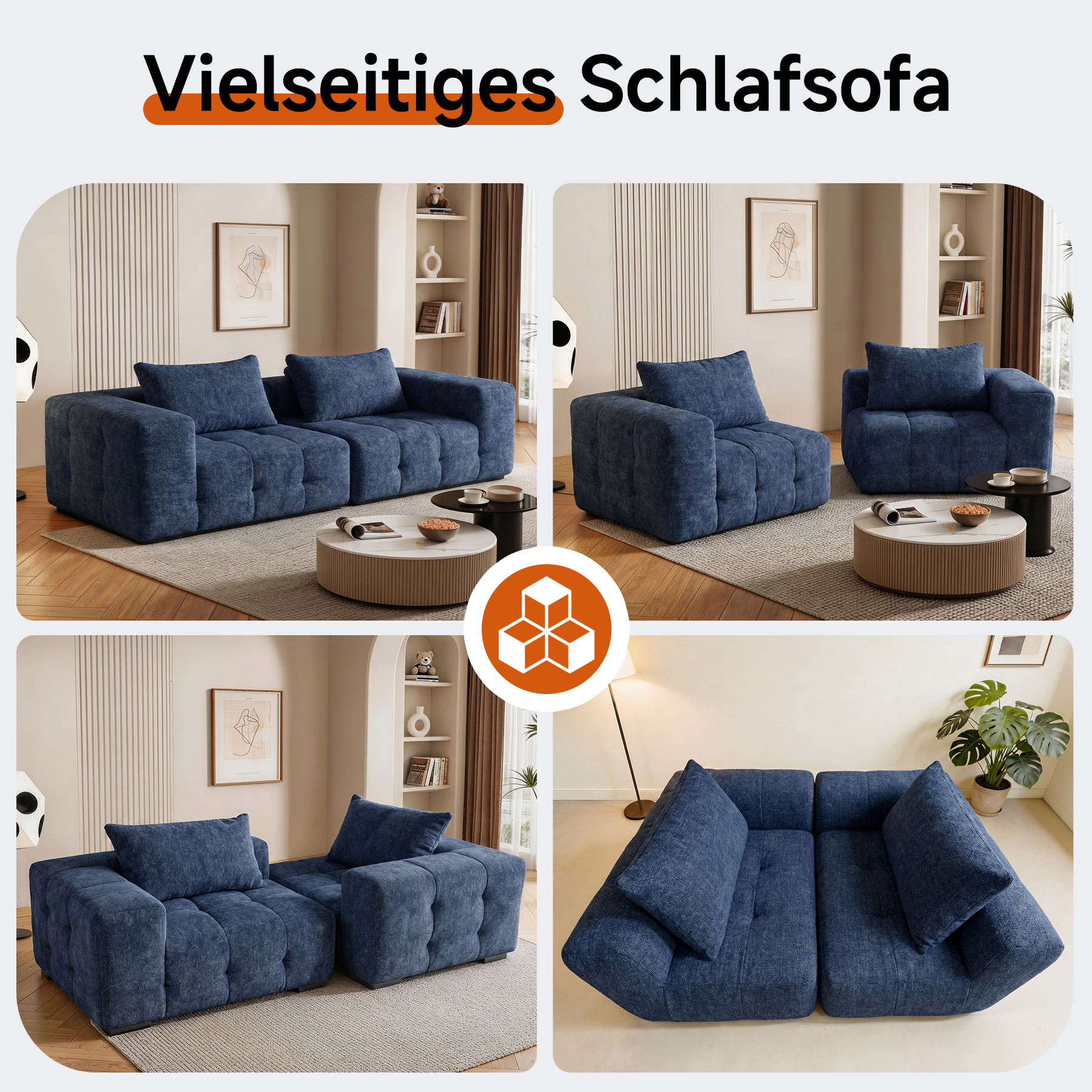 2er Boneless Sofa, Modular Sofa aus Chenille, Ohne Montage | Cloud Couch, Komprimiertes Sofa, hochelastisch, frei kombinierbares Wohnzimmer Sofa bis 240 kg