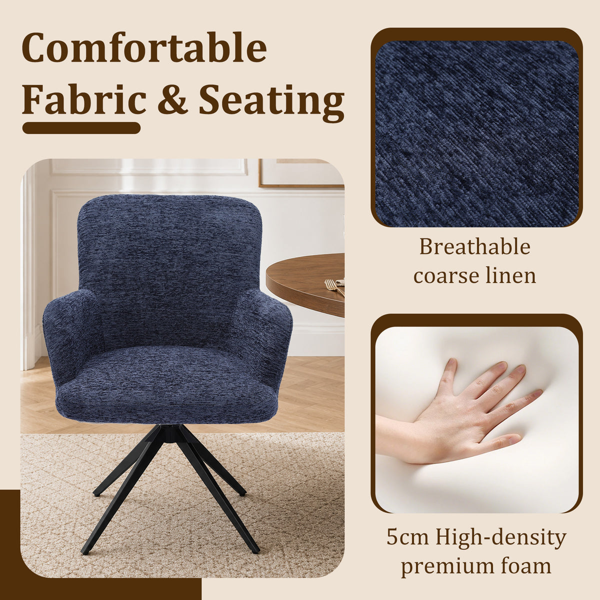 HomeMiYN Set of 2 360° Rotatable Dining Chairs with Armrests