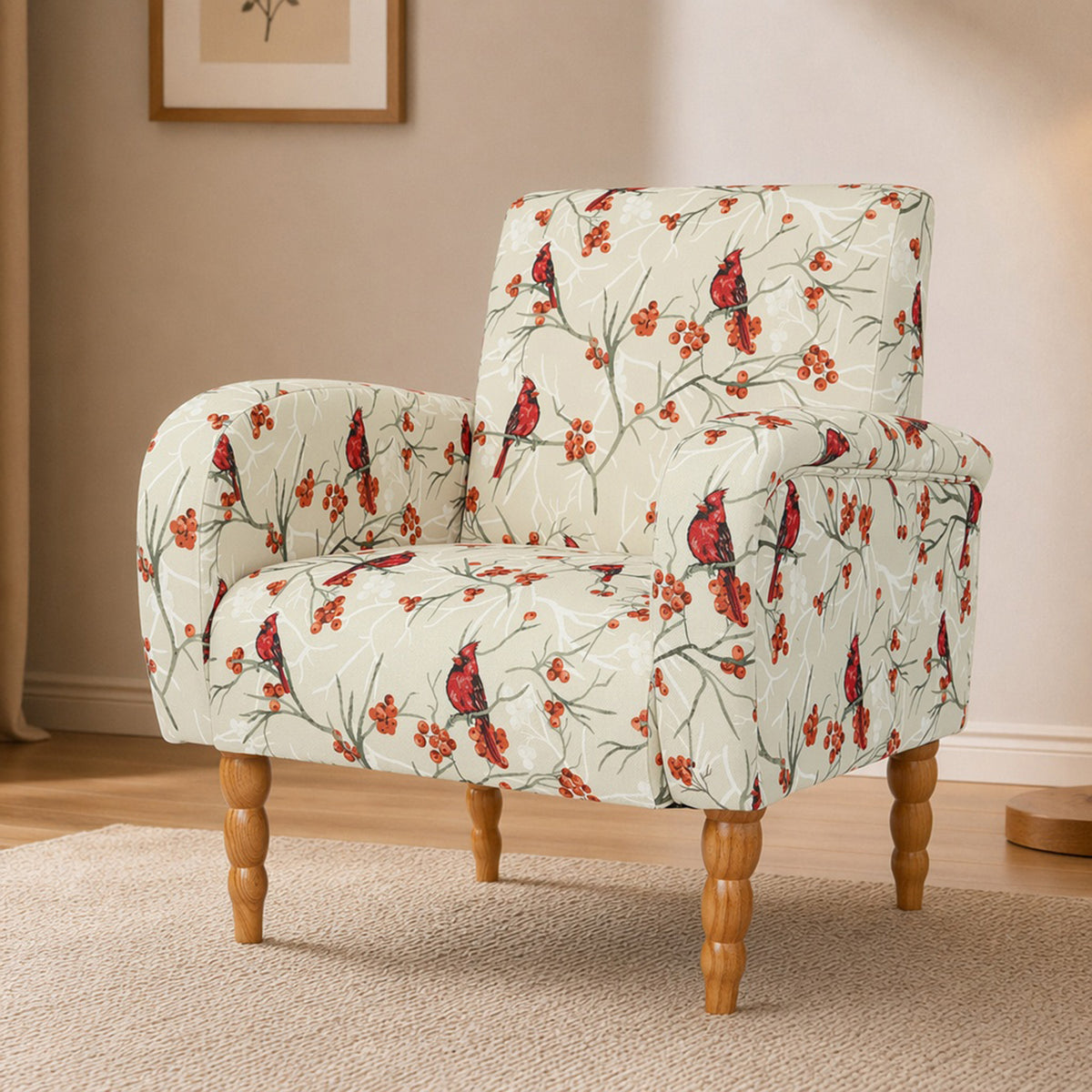 HomeMiYN Upholstered Living Room Armchair with Solid Wood Legs