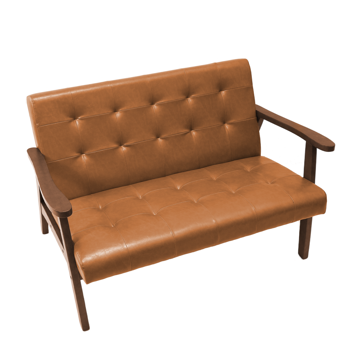 HomeMiYN 2 Seater Faux Leather Sofa with Armrests and Solid Wood Frame