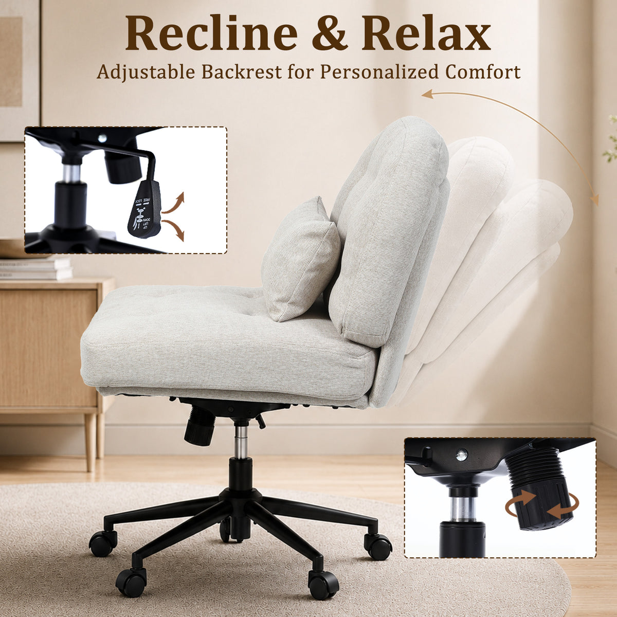 HomeMiYN Adjustable Armless Office Chair, Swivel Back Design