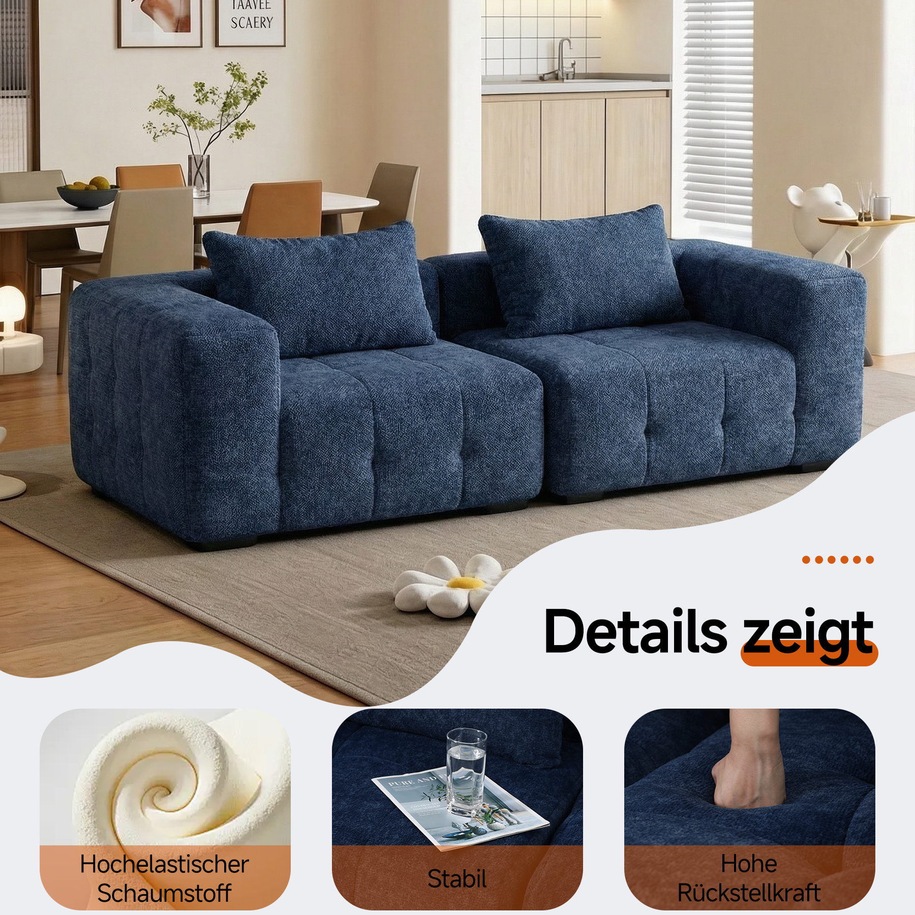 2er Boneless Sofa, Modular Sofa aus Chenille, Ohne Montage | Cloud Couch, Komprimiertes Sofa, hochelastisch, frei kombinierbares Wohnzimmer Sofa bis 240 kg