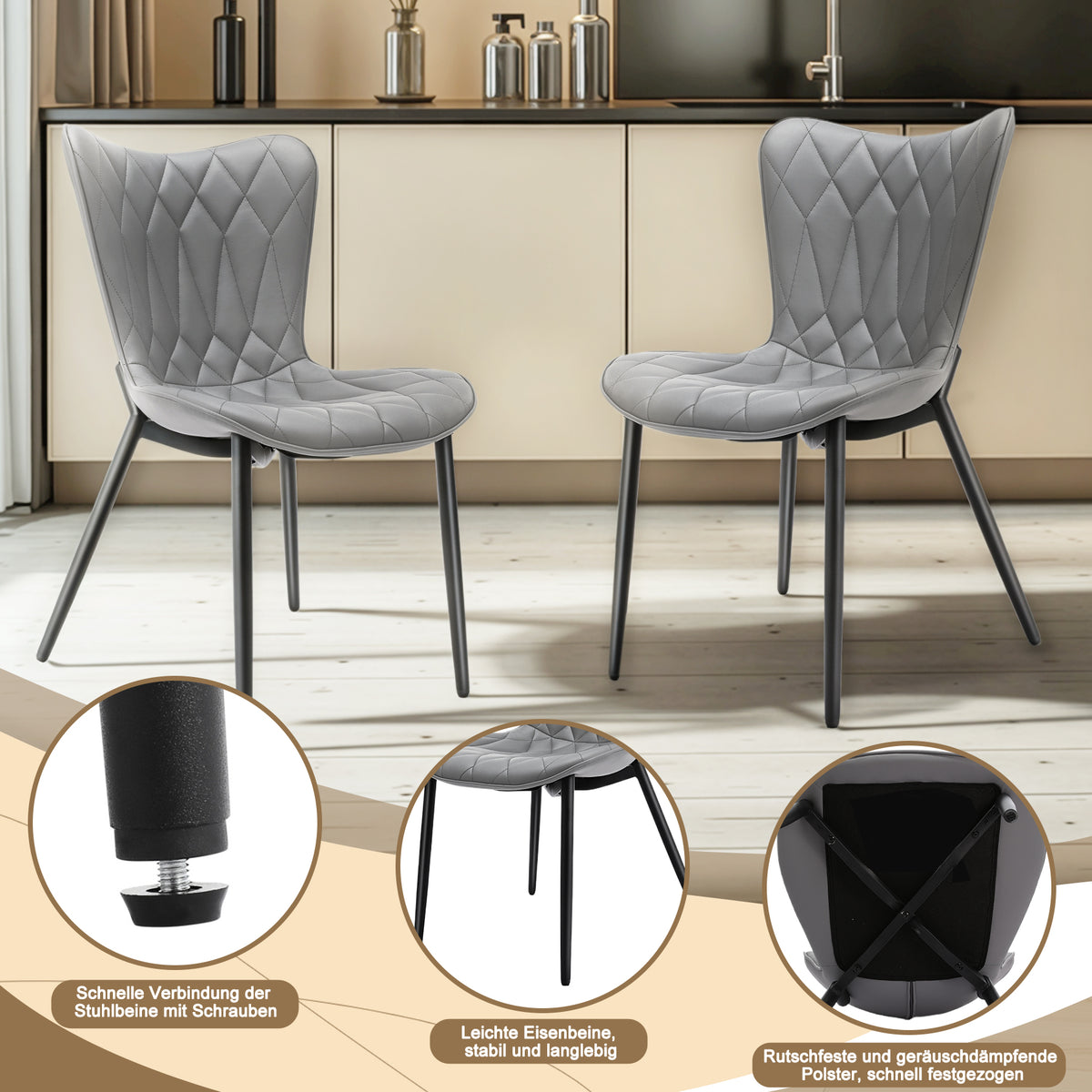 Barhocker Barstühle mit Lehne Verschleißfest Kratzfest Schwarz/Grau 2er Set (Schwarz)