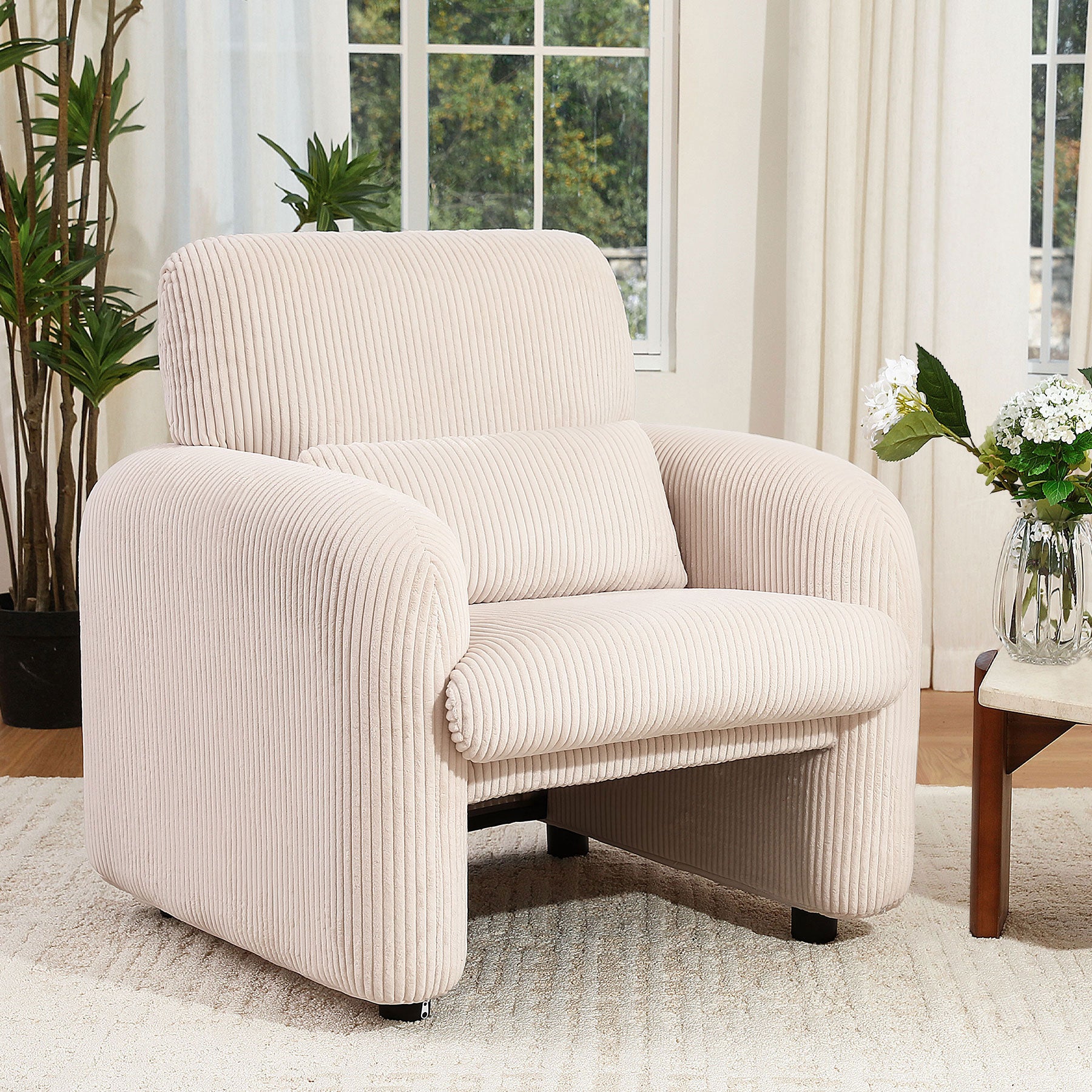 HomeMiYN Accent Chair in beige color #color_Beige