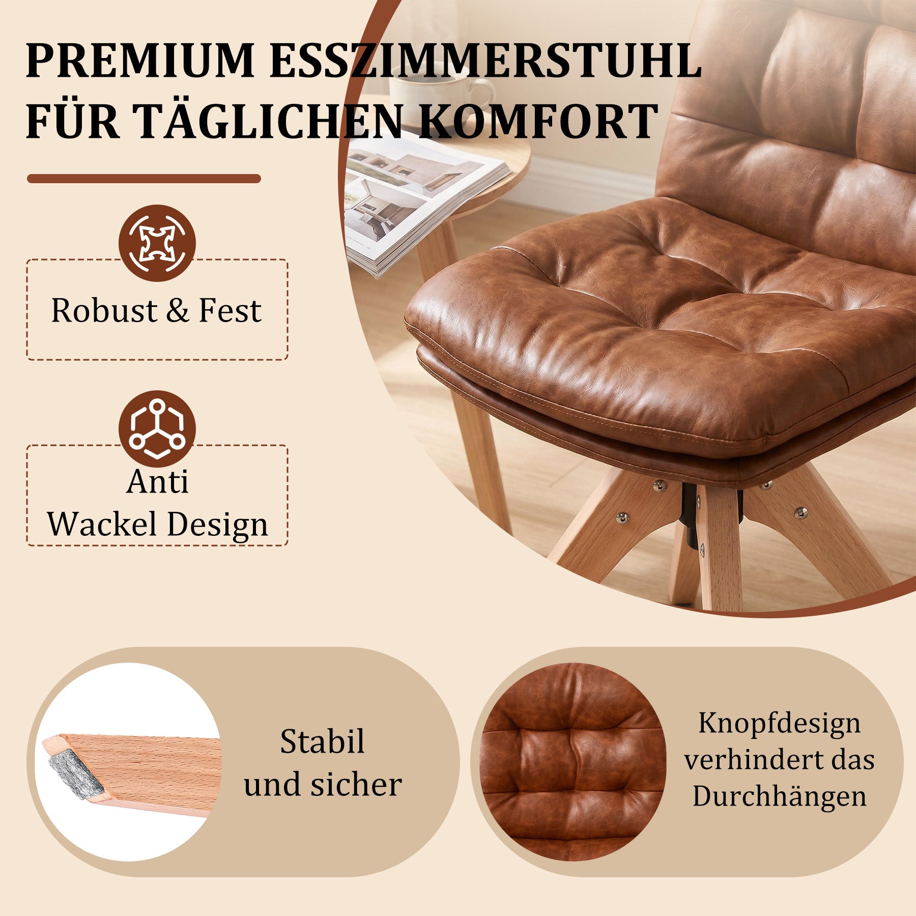 Esszimmerstühle Drehbar mit Armlehne 360° Polsterstuhl Leinen | Modern Drehstuhl Küchenstuhl mit Rückenlehne für Esszimmer, Wohnzimmer