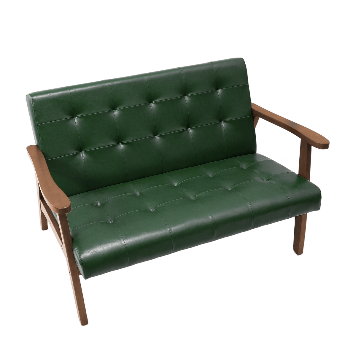 HomeMiYN 2 Seater Faux Leather Sofa with Armrests and Solid Wood Frame