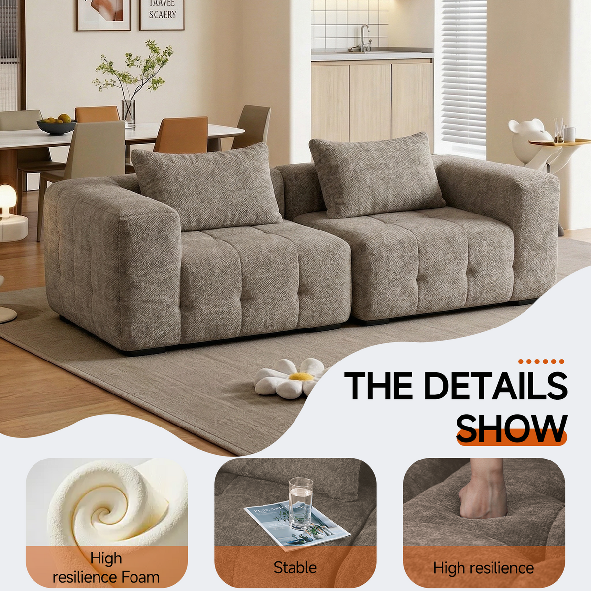 HomeMiYN Pack of 2 Modular Chenille Boneless Sofa No Assembly Required