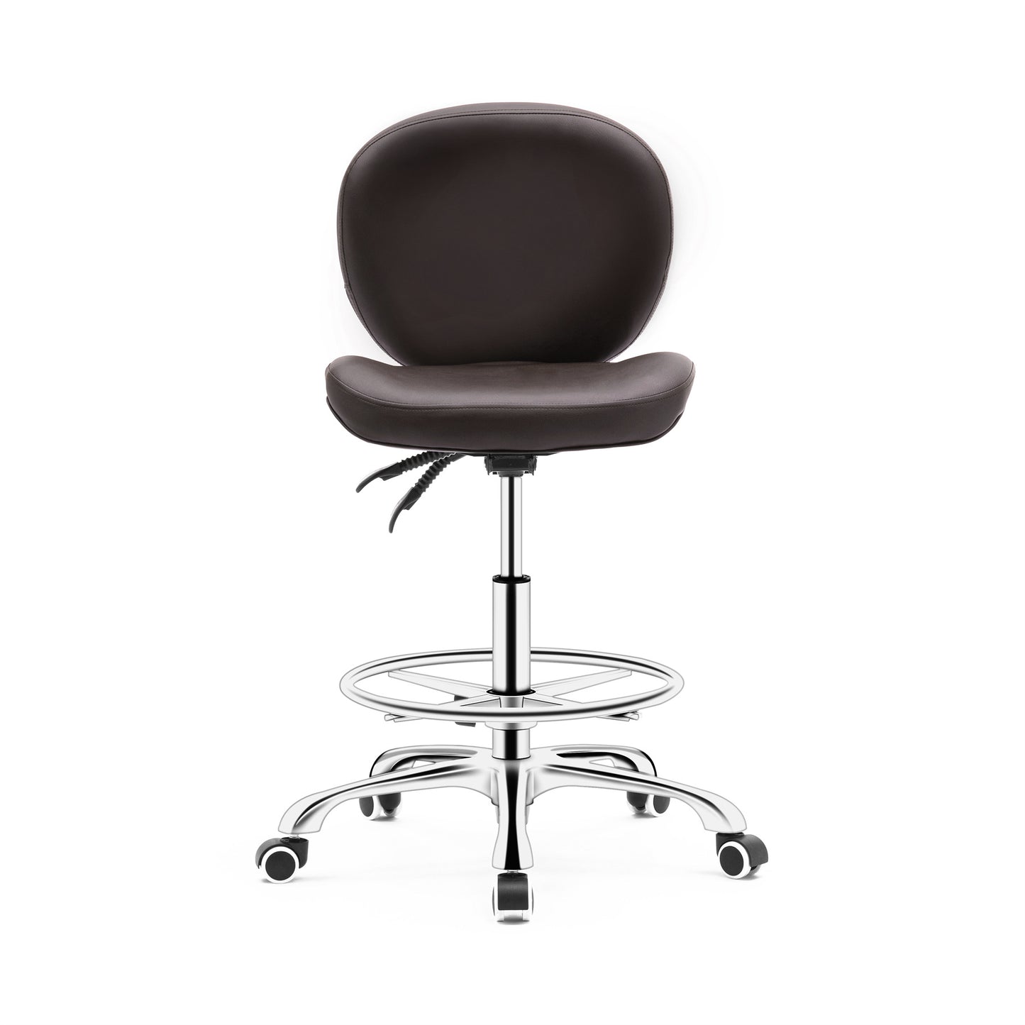 HomeMiYN PU Saddle Stool with Foot Ring in Coffee Brown - Ergonomic Bar Stool