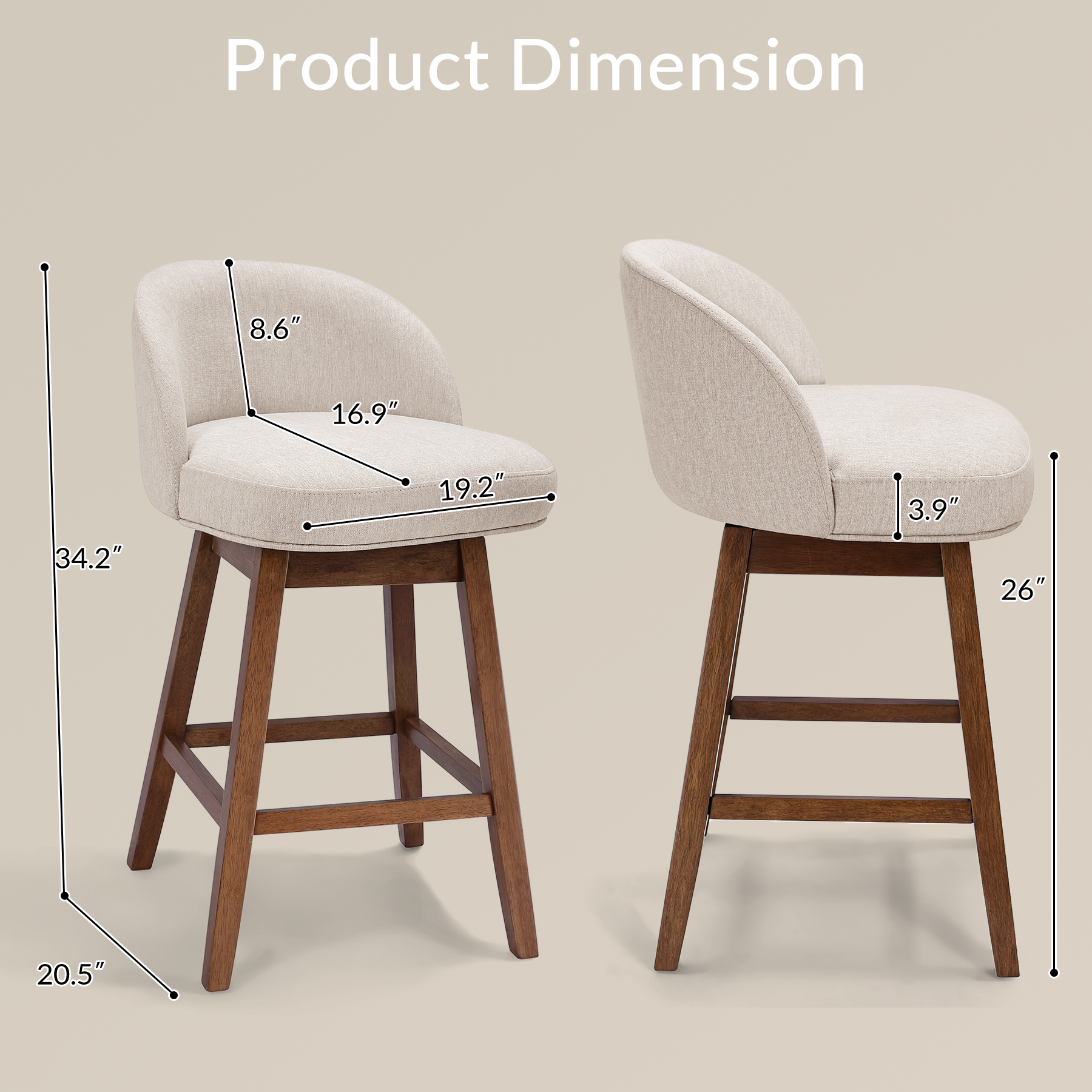Modern Swivel Bar Stool #base-shape_Square Base #color_Dove Gray