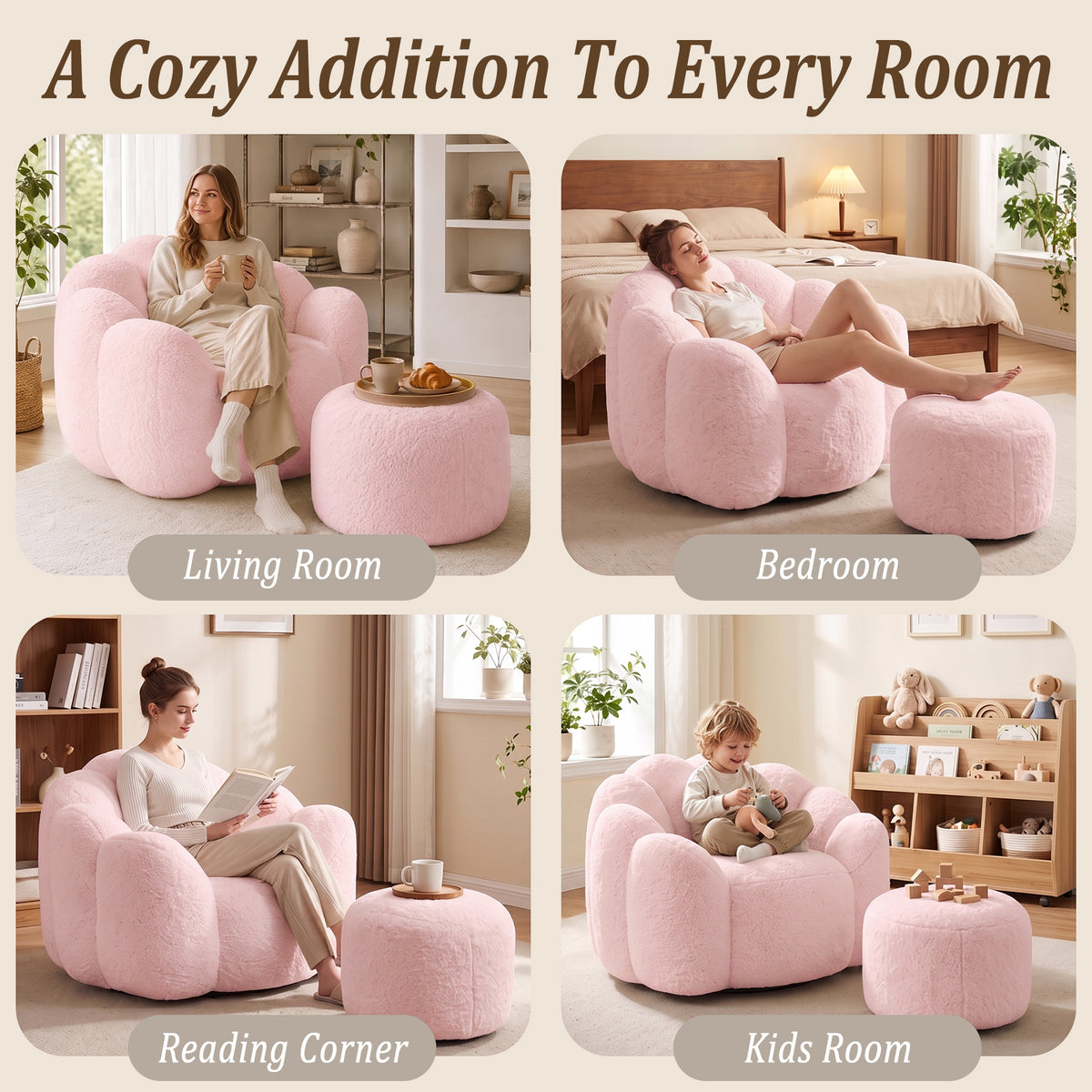 HomeMiYN Plush Bean Bag Chair with Stool for Living Room and Bedroom