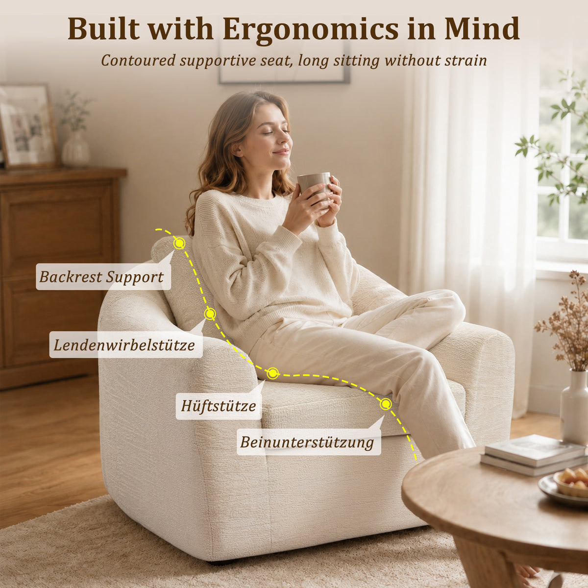 HomeMiYN 360° Rotatable Round Swivel Shell Chair, Modern Padded Recliner for Living Room