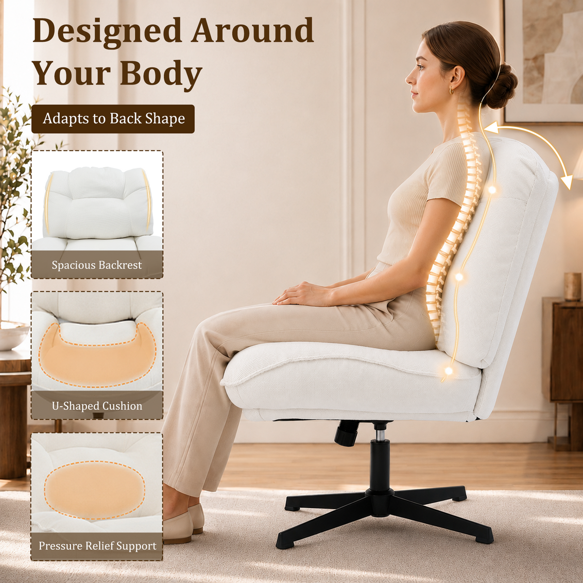 HomeMiYN Ergonomic Armless Office Chair with Adjustable Backrest & Footrest
