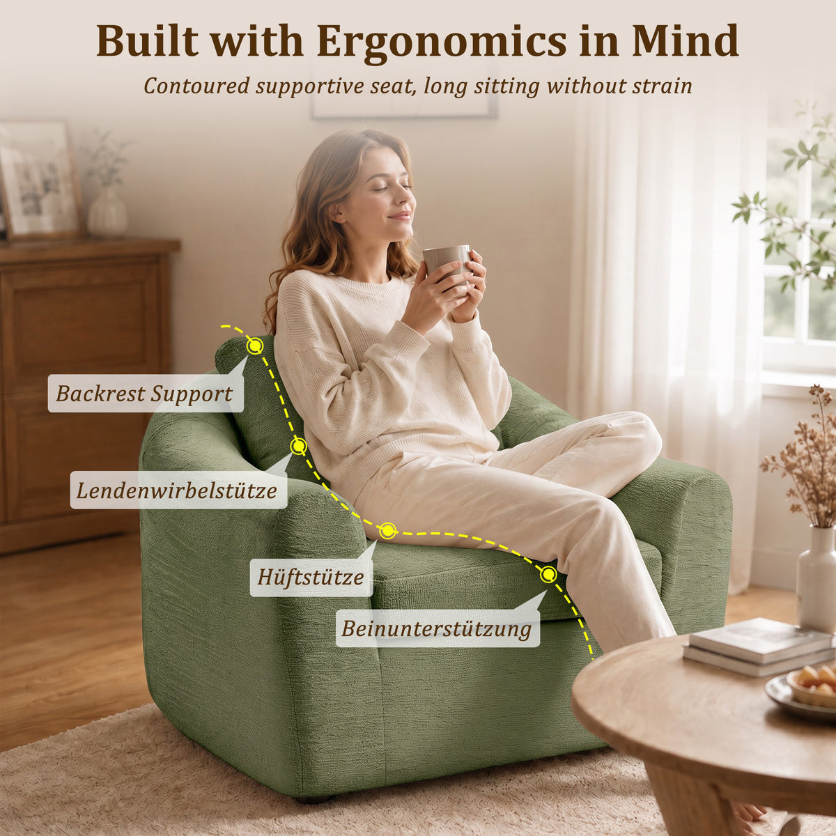 HomeMiYN 360° Rotatable Round Swivel Shell Chair, Modern Padded Recliner for Living Room
