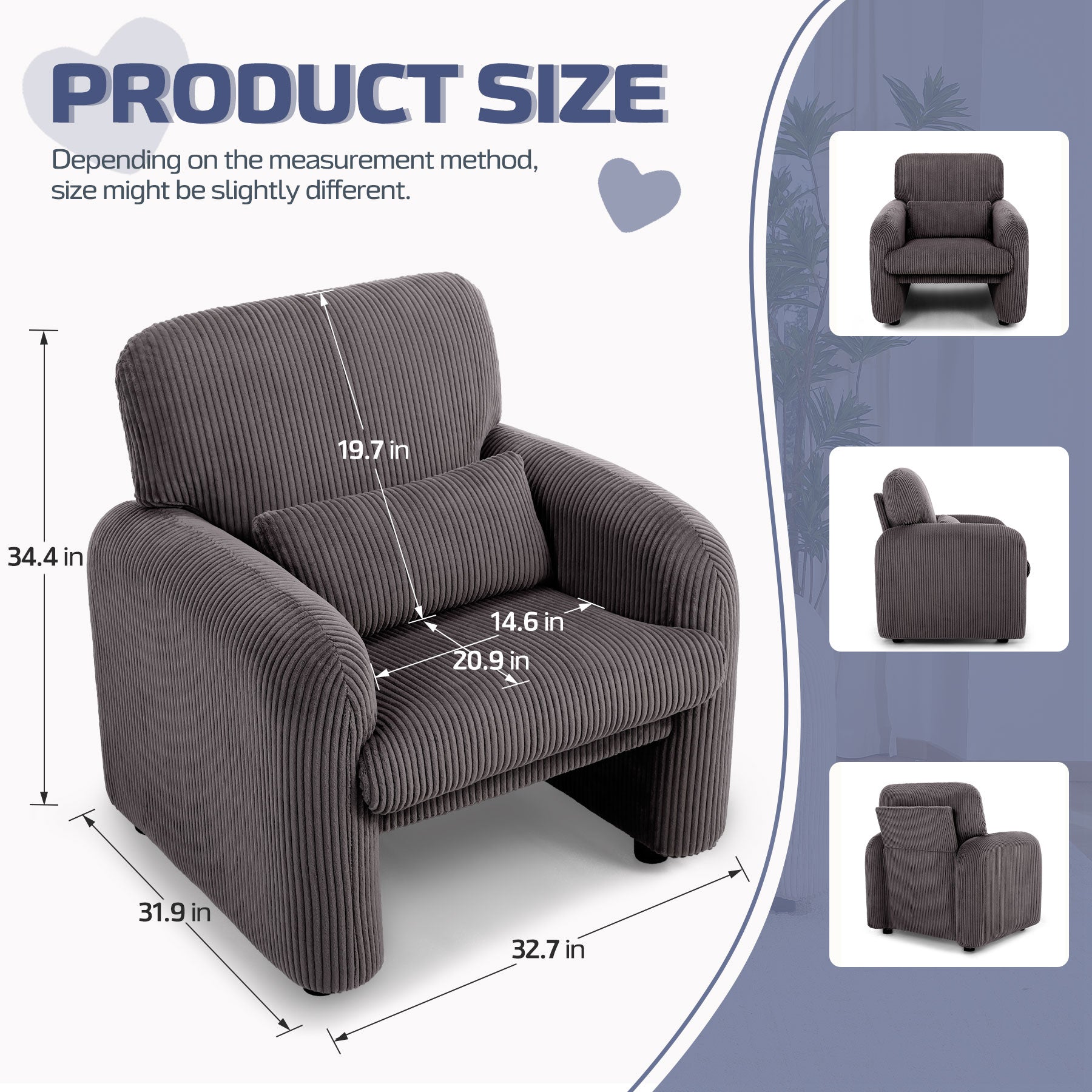 HomeMiYN Accent Chair in grey color #color_Grey