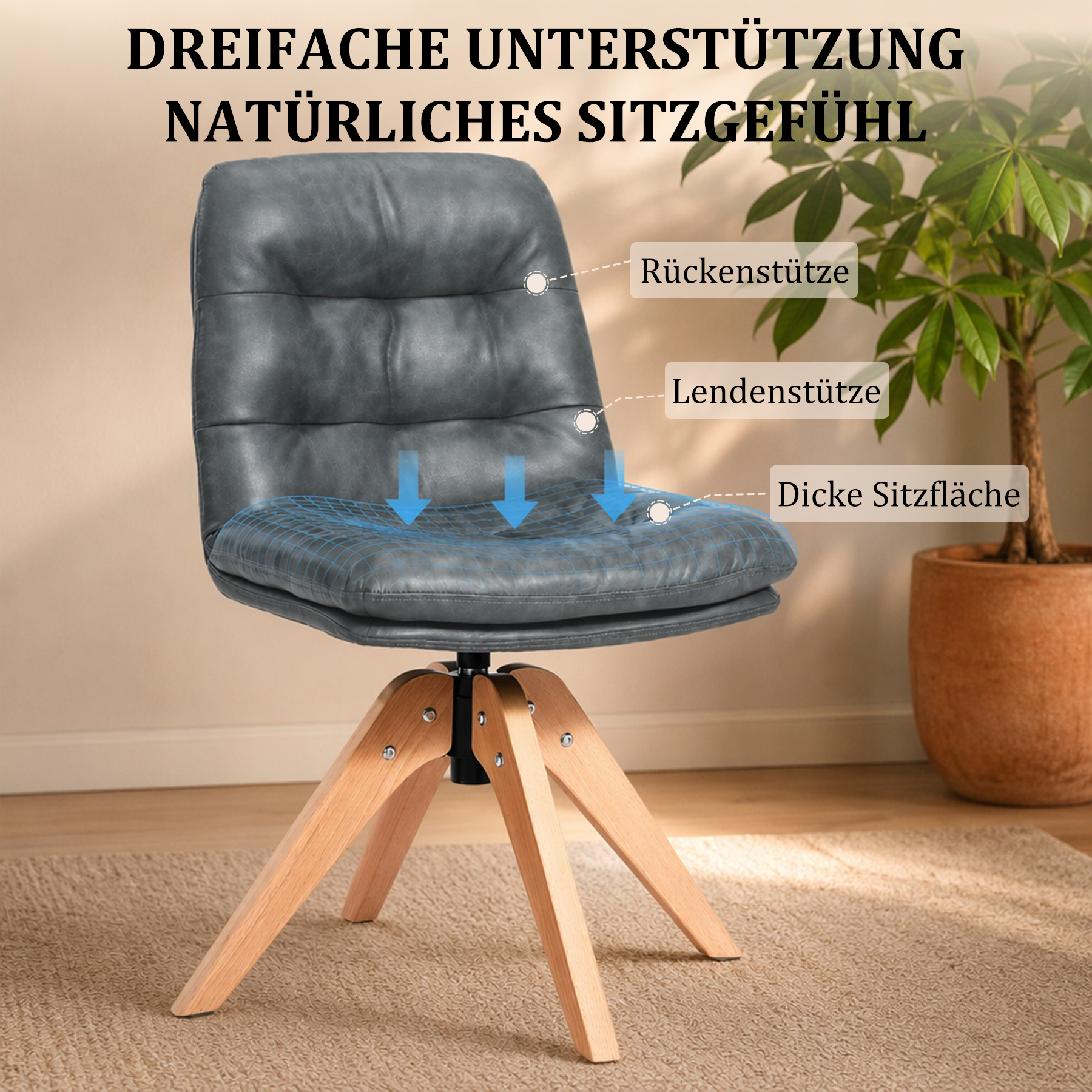 Esszimmerstühle Drehbar mit Armlehne 360° Polsterstuhl Leinen | Modern Drehstuhl Küchenstuhl mit Rückenlehne für Esszimmer, Wohnzimmer