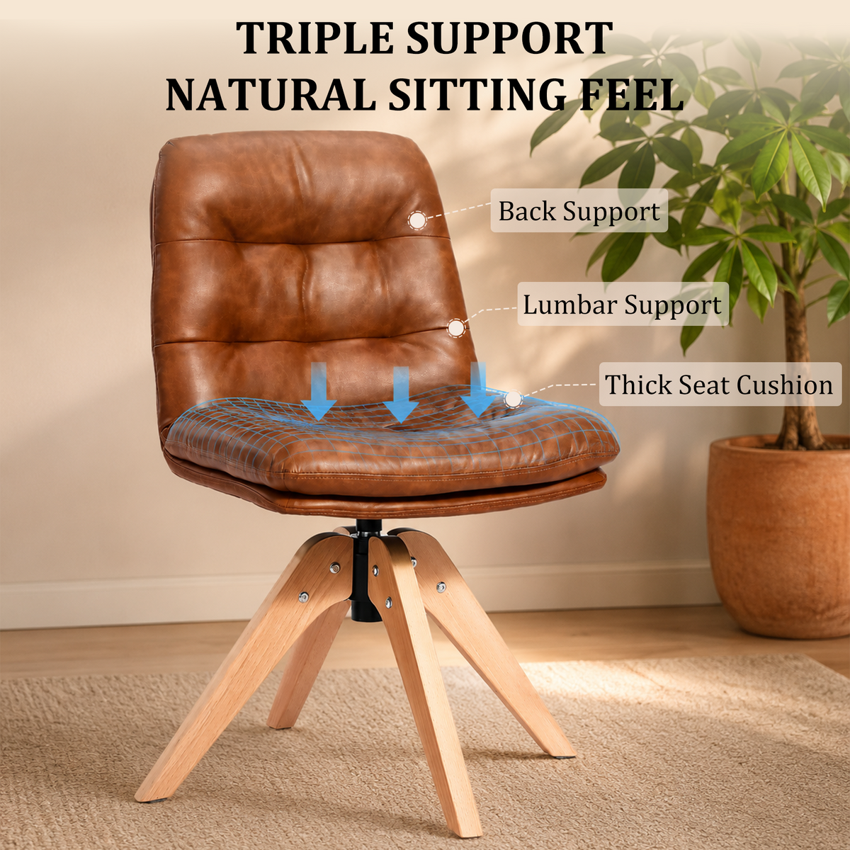 HomeMiYN 360° Swivel Dining Chairs Faux Leather Upholstered