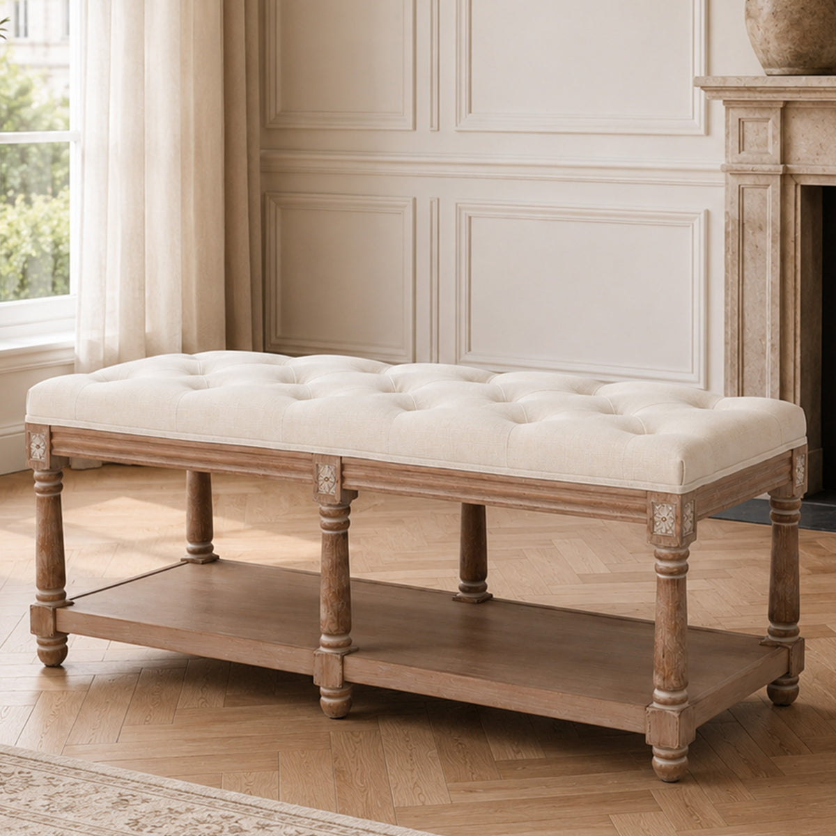 HomeMiYN 2-Seat Upholstered Storage Bench for Hallway and Bedroom