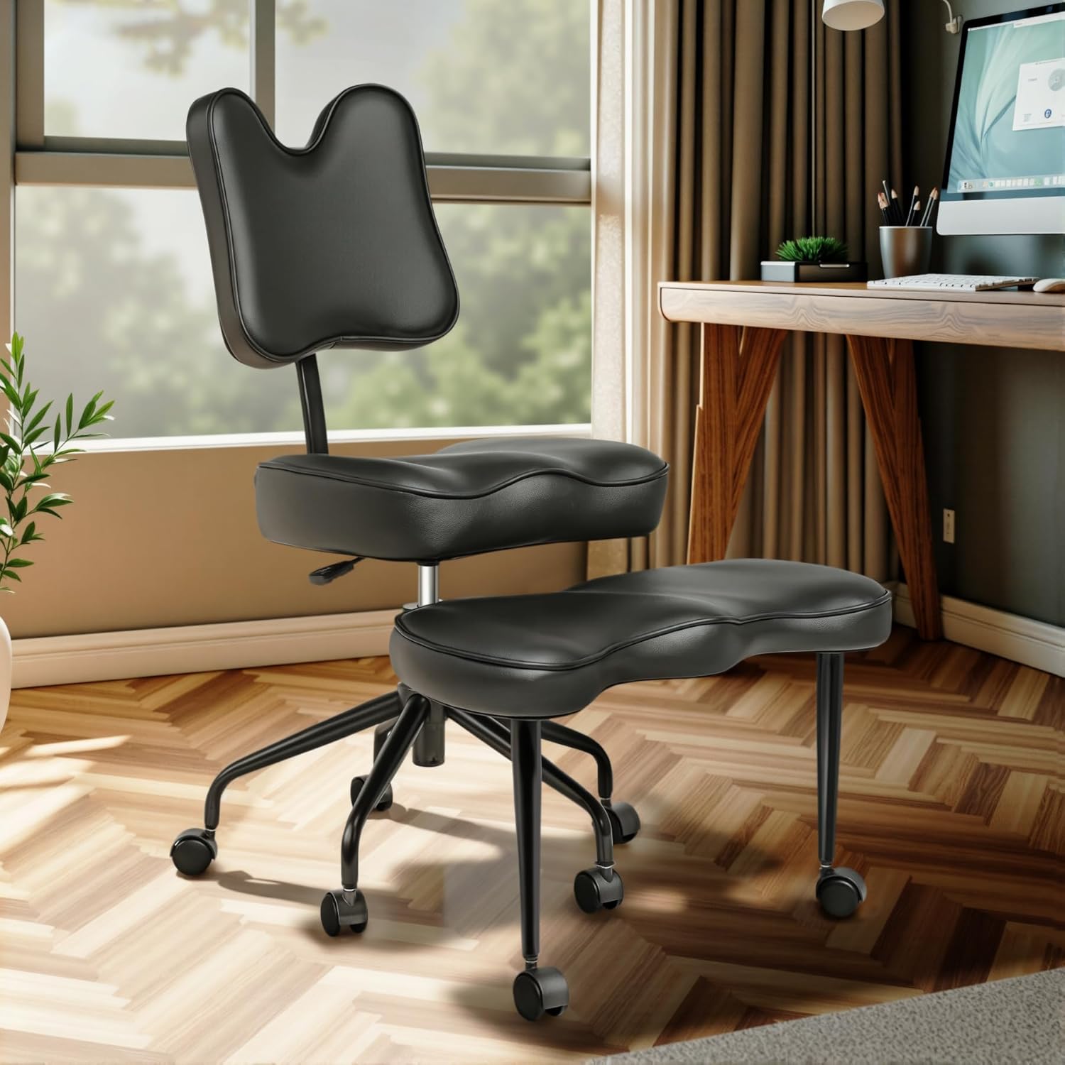 HomeMiYN Cross Legged Officce Chair with Wheels, with Lumbar Support fot Home Worker Yoga Kneeling