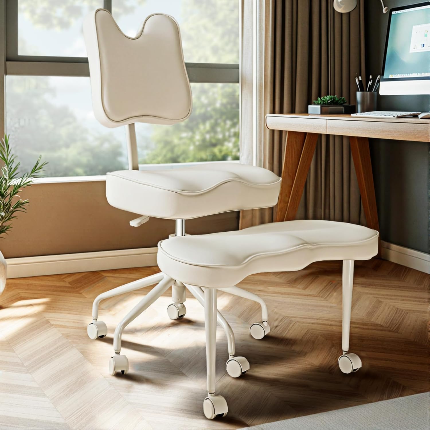 Cross Legged Office Chair with Wheels#color_White