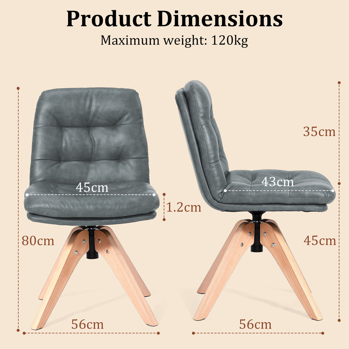 HomeMiYN 360° Swivel Dining Chairs Faux Leather Upholstered