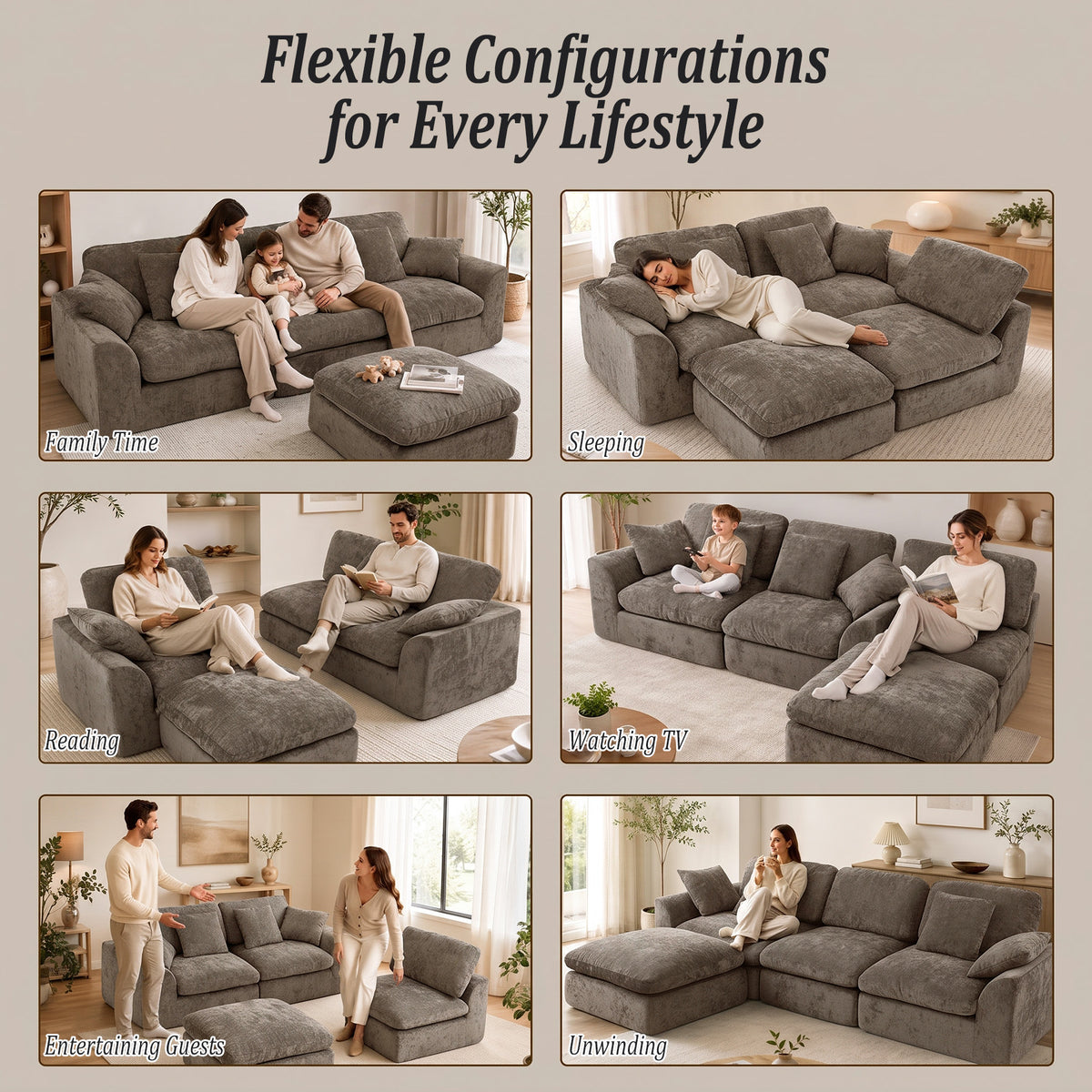HomeMiYN 281cm 3-Seater L-Shaped Modular Corner Sofa, Chenille Fabric, Non-Vacuum Packaged