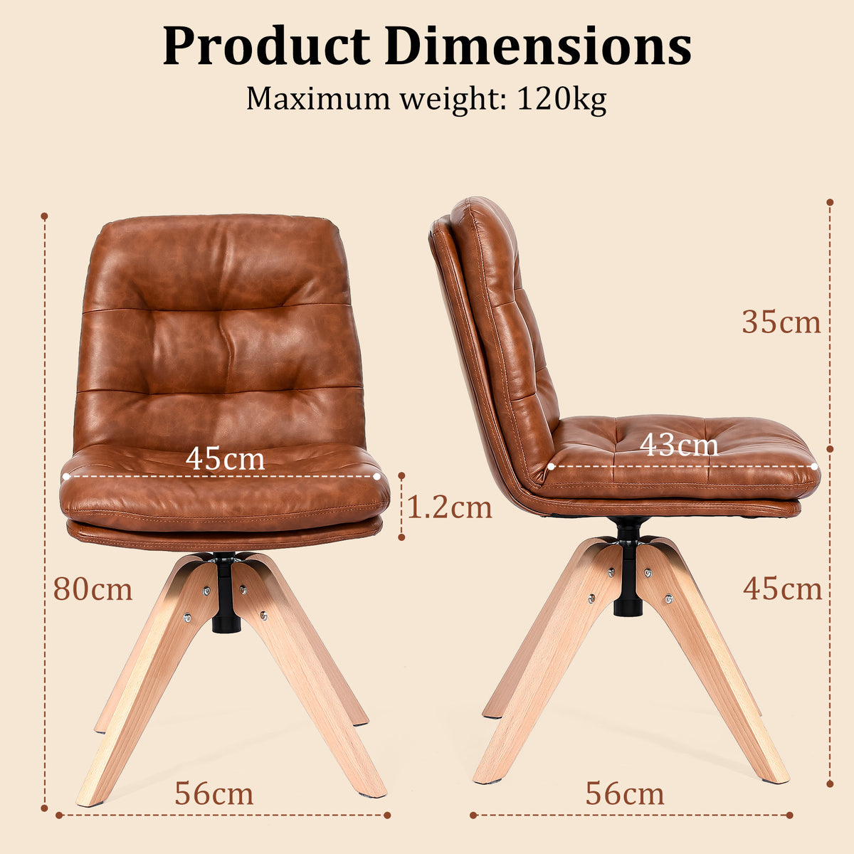 HomeMiYN 360° Swivel Dining Chairs Faux Leather Upholstered