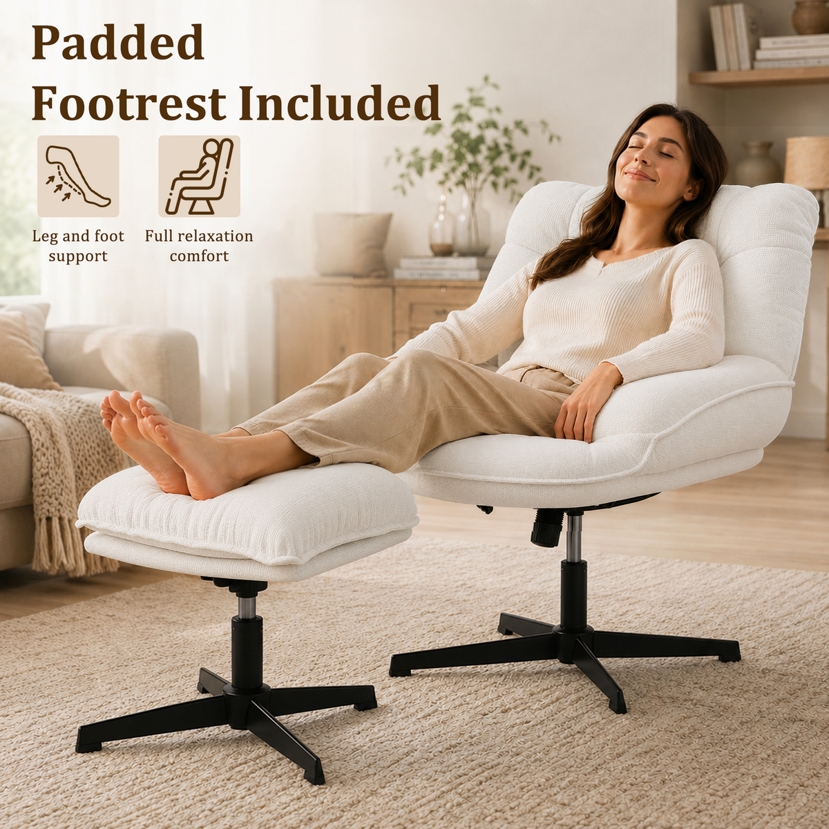 HomeMiYN Ergonomic Armless Office Chair with Adjustable Backrest & Footrest