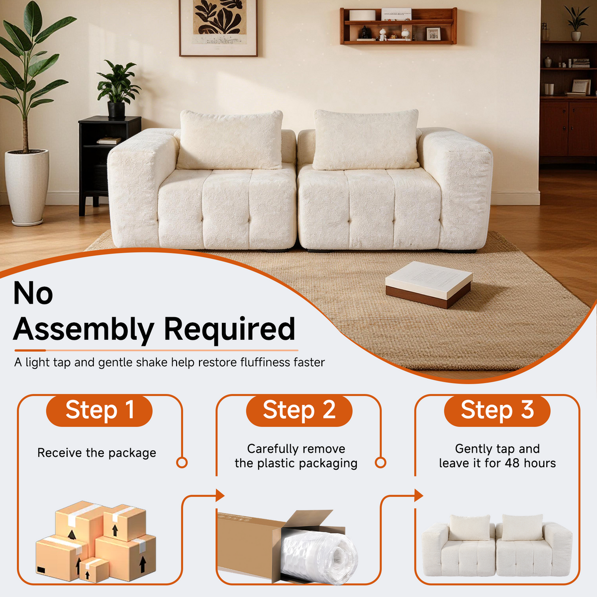 HomeMiYN Pack of 2 Modular Chenille Boneless Sofa No Assembly Required