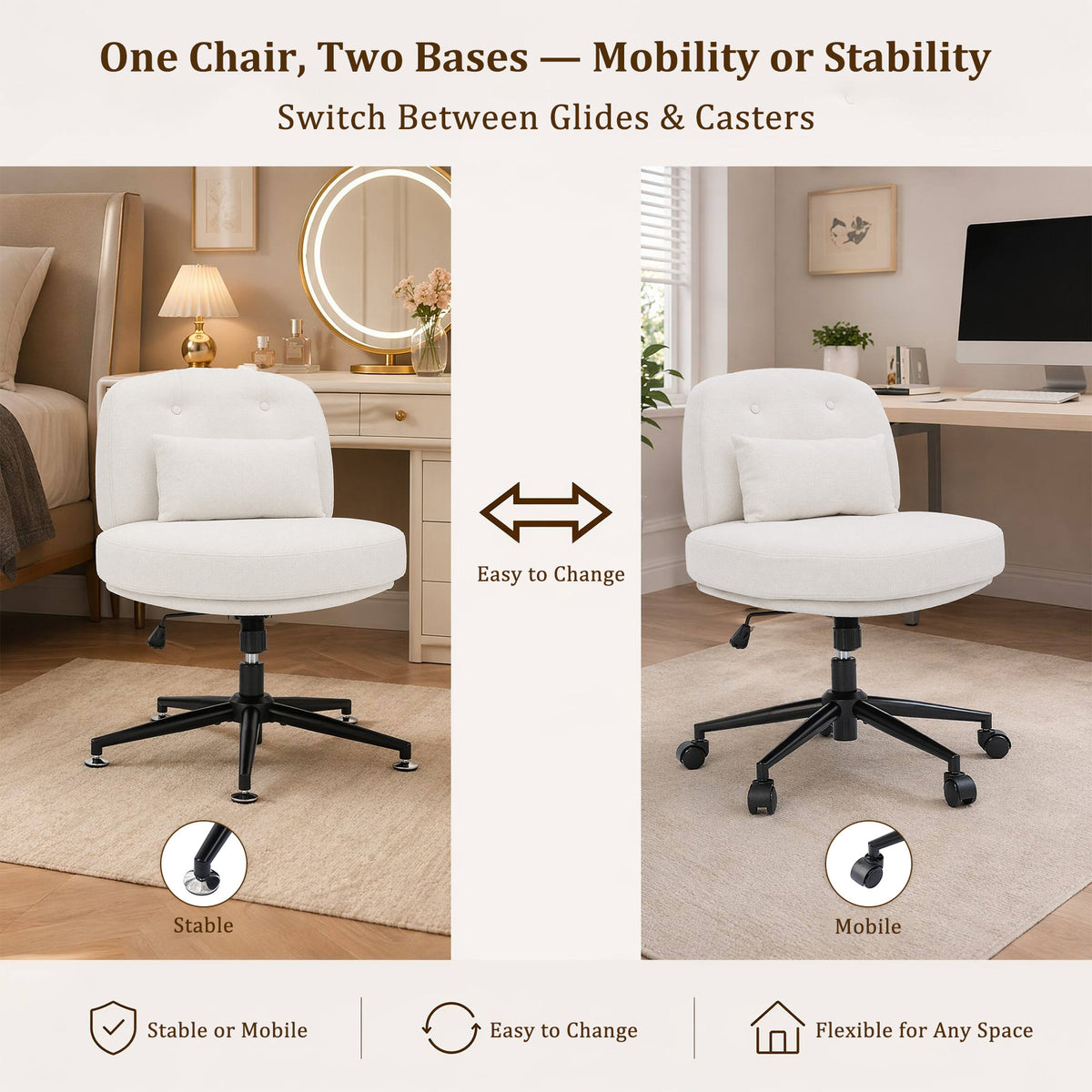 HomeMiYN Adjustable Armless Office Chair, Swivel Back Design
