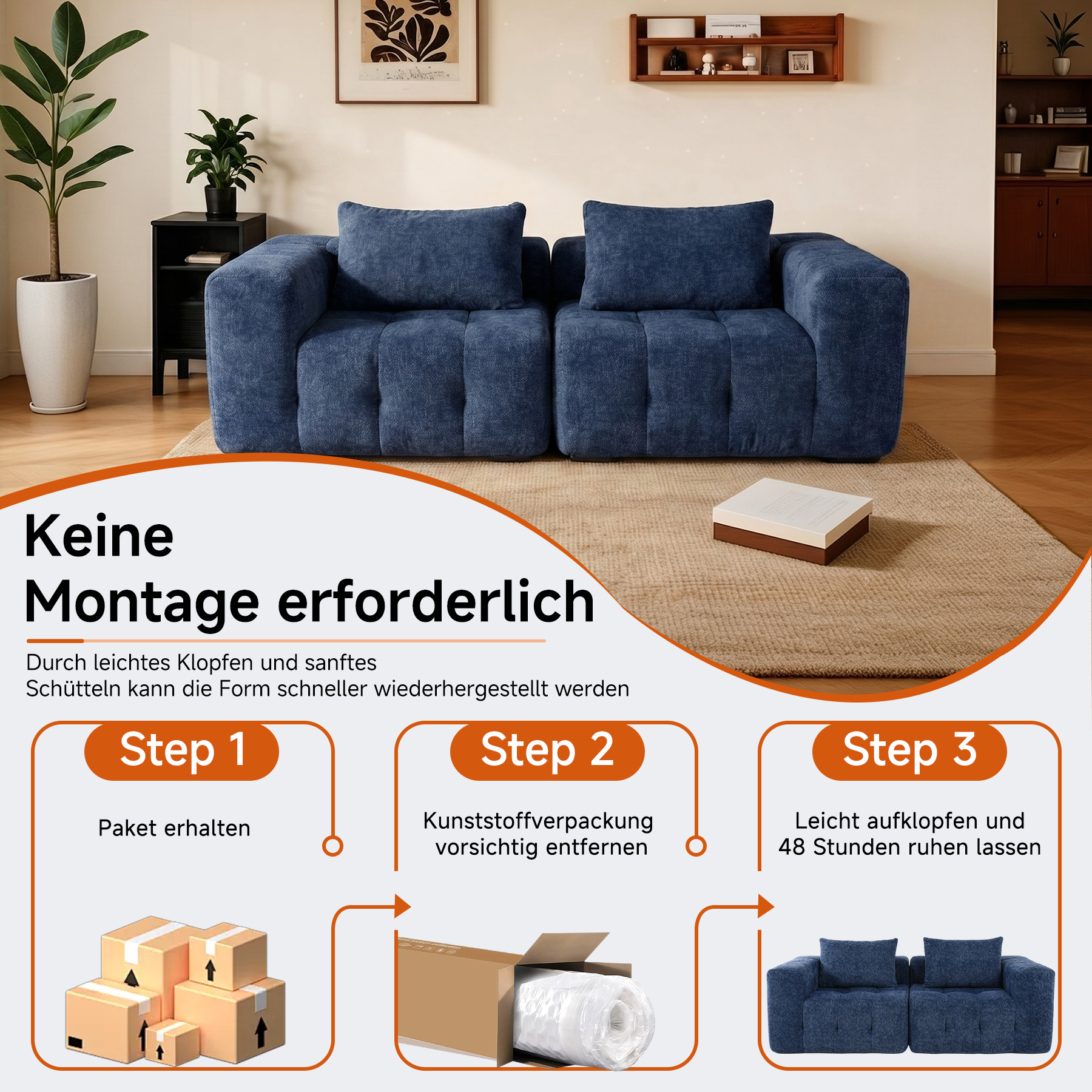 2er Boneless Sofa, Modular Sofa aus Chenille, Ohne Montage | Cloud Couch, Komprimiertes Sofa, hochelastisch, frei kombinierbares Wohnzimmer Sofa bis 240 kg