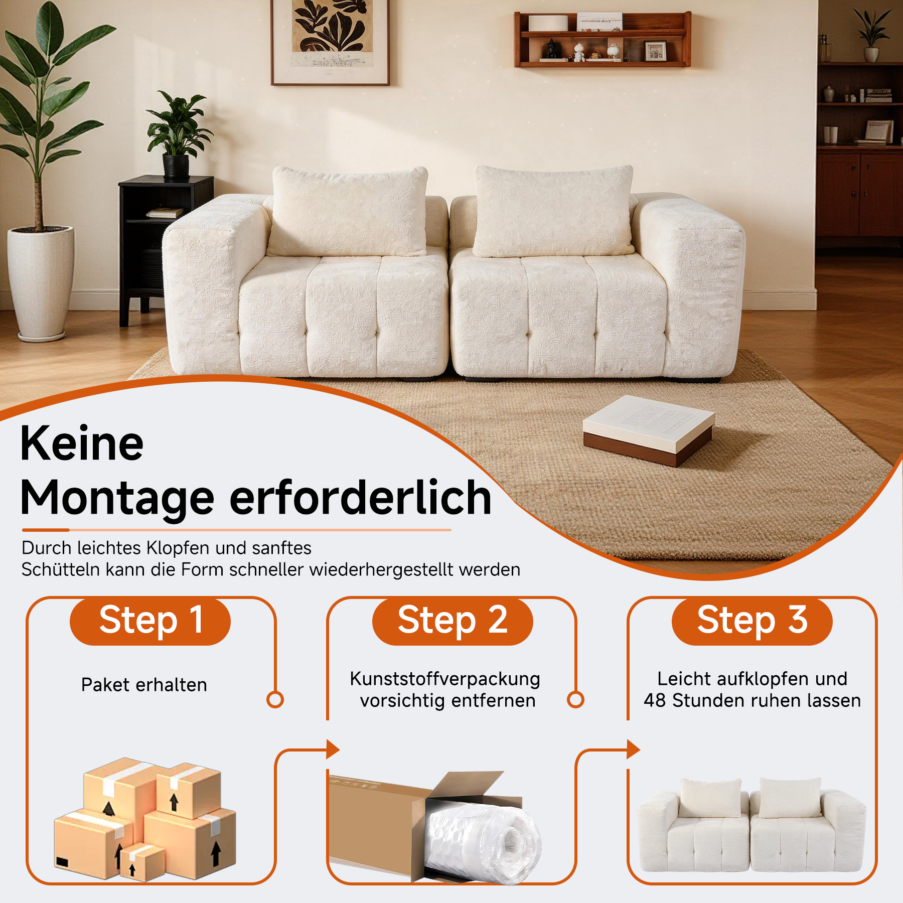 2er Boneless Sofa, Modular Sofa aus Chenille, Ohne Montage | Cloud Couch, Komprimiertes Sofa, hochelastisch, frei kombinierbares Wohnzimmer Sofa bis 240 kg