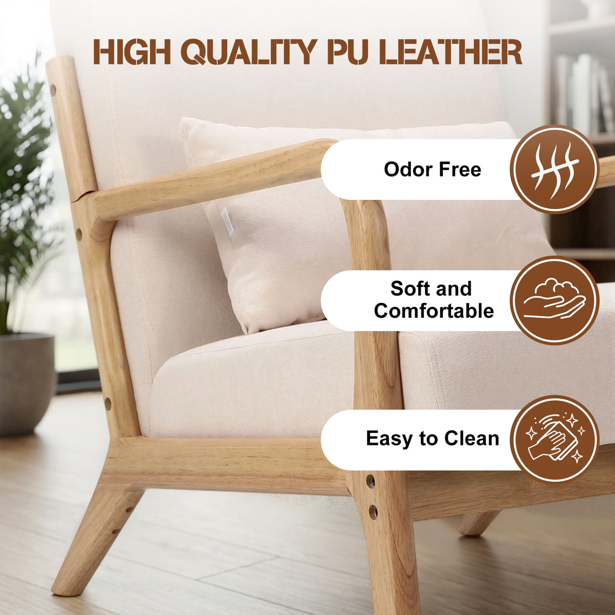 HomeMiYN Retro PU Leather Reading Chair with Ergonomic Armrests, 150kg Load Capacity, Medieval Style