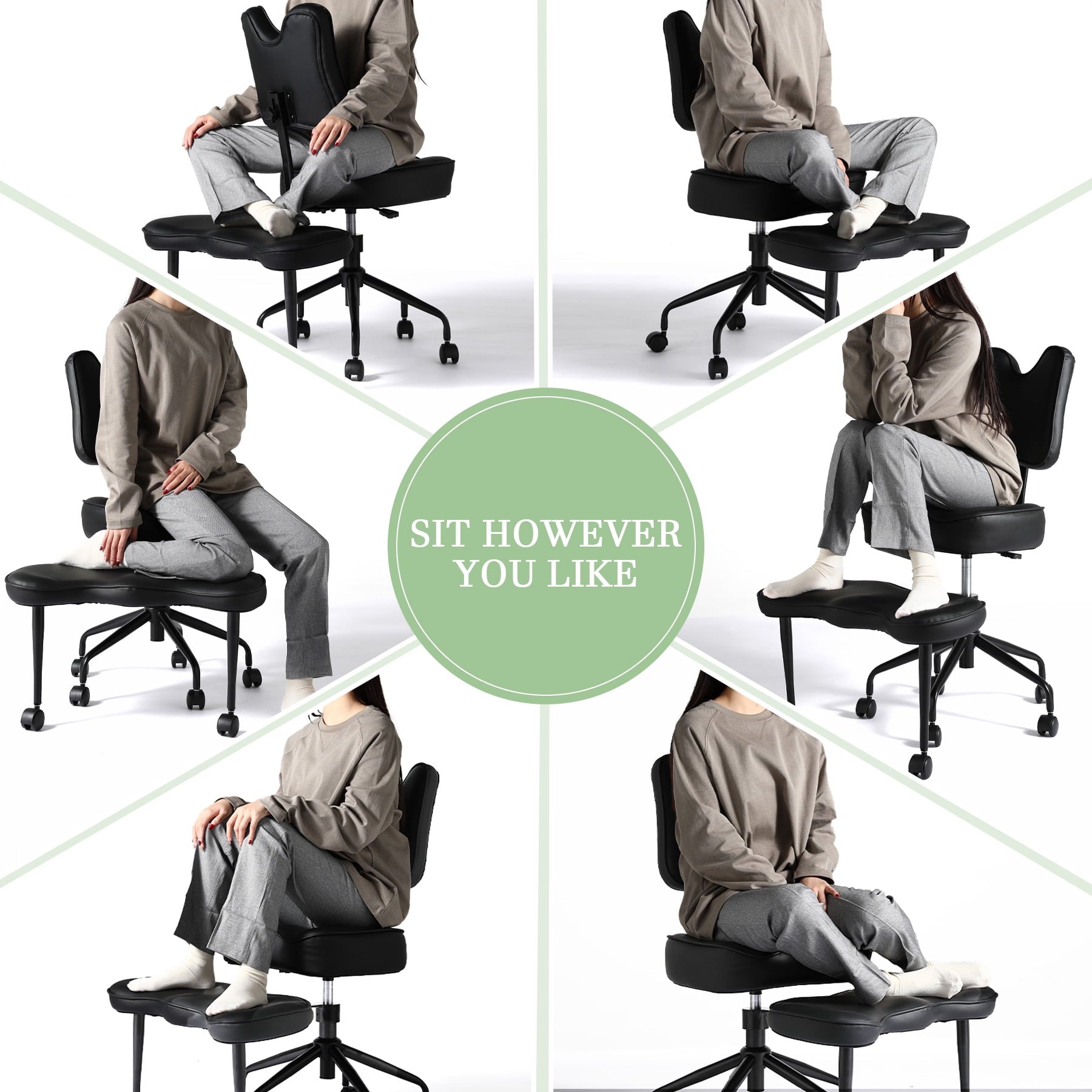 Cross Legged Office Chair with Wheels#color_Black
