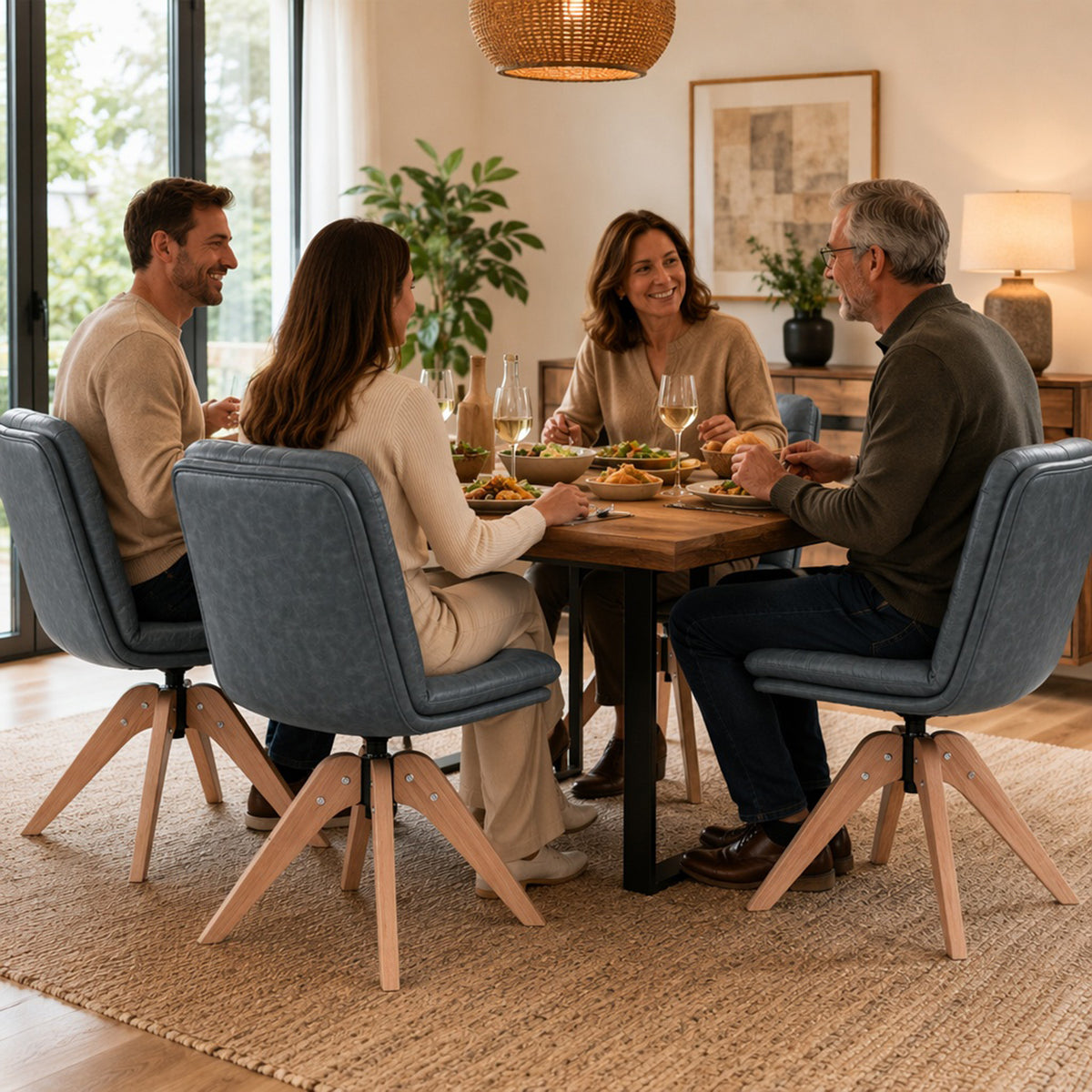 HomeMiYN 360° Swivel Dining Chairs Faux Leather Upholstered