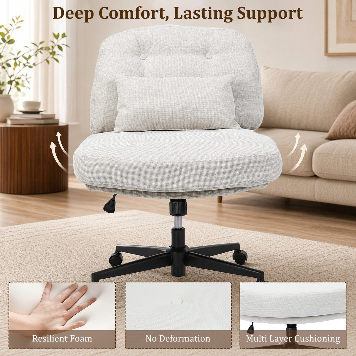 HomeMiYN Adjustable Armless Office Chair, Swivel Back Design