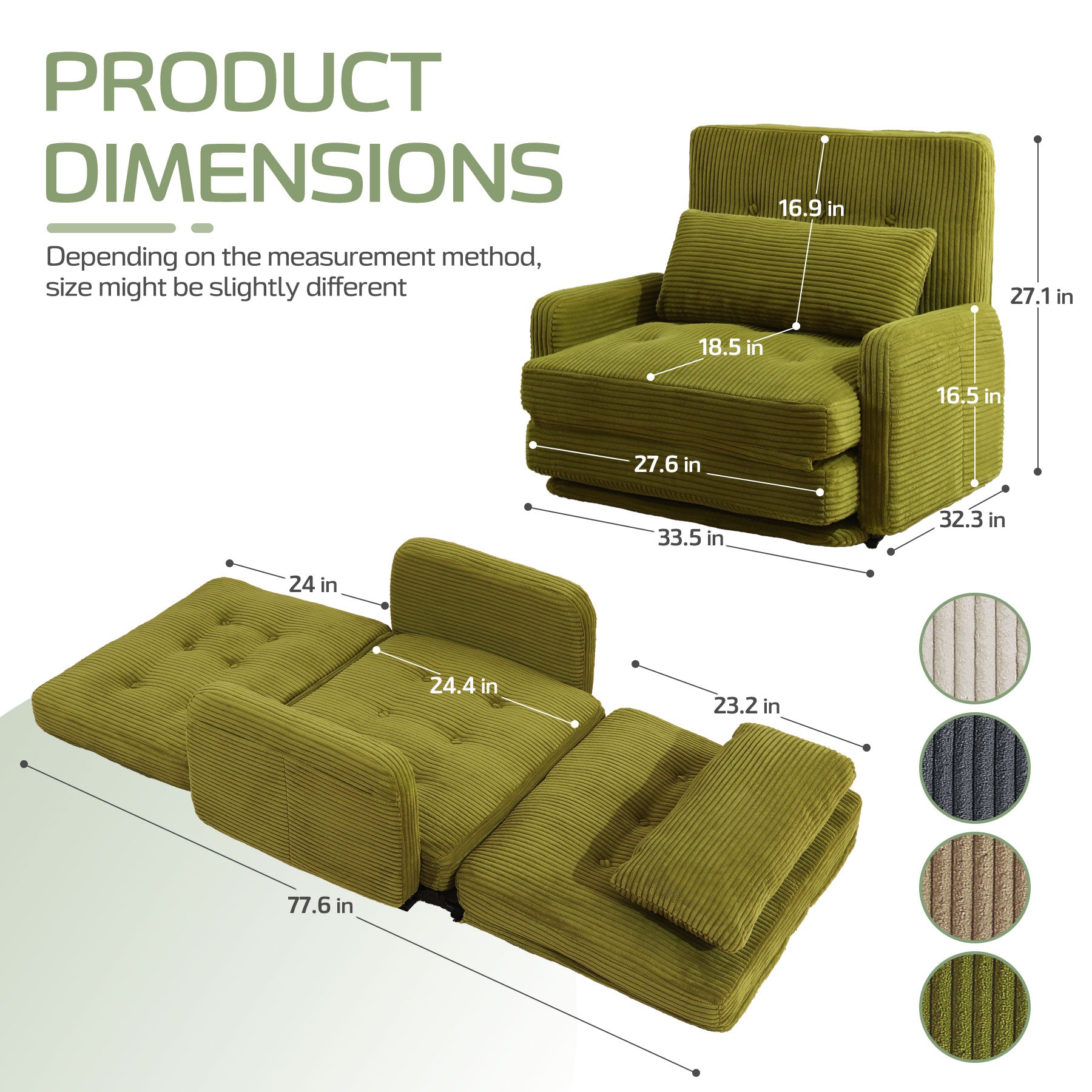 HomeMiYN Folding Sofa Bed in green color #color_Green